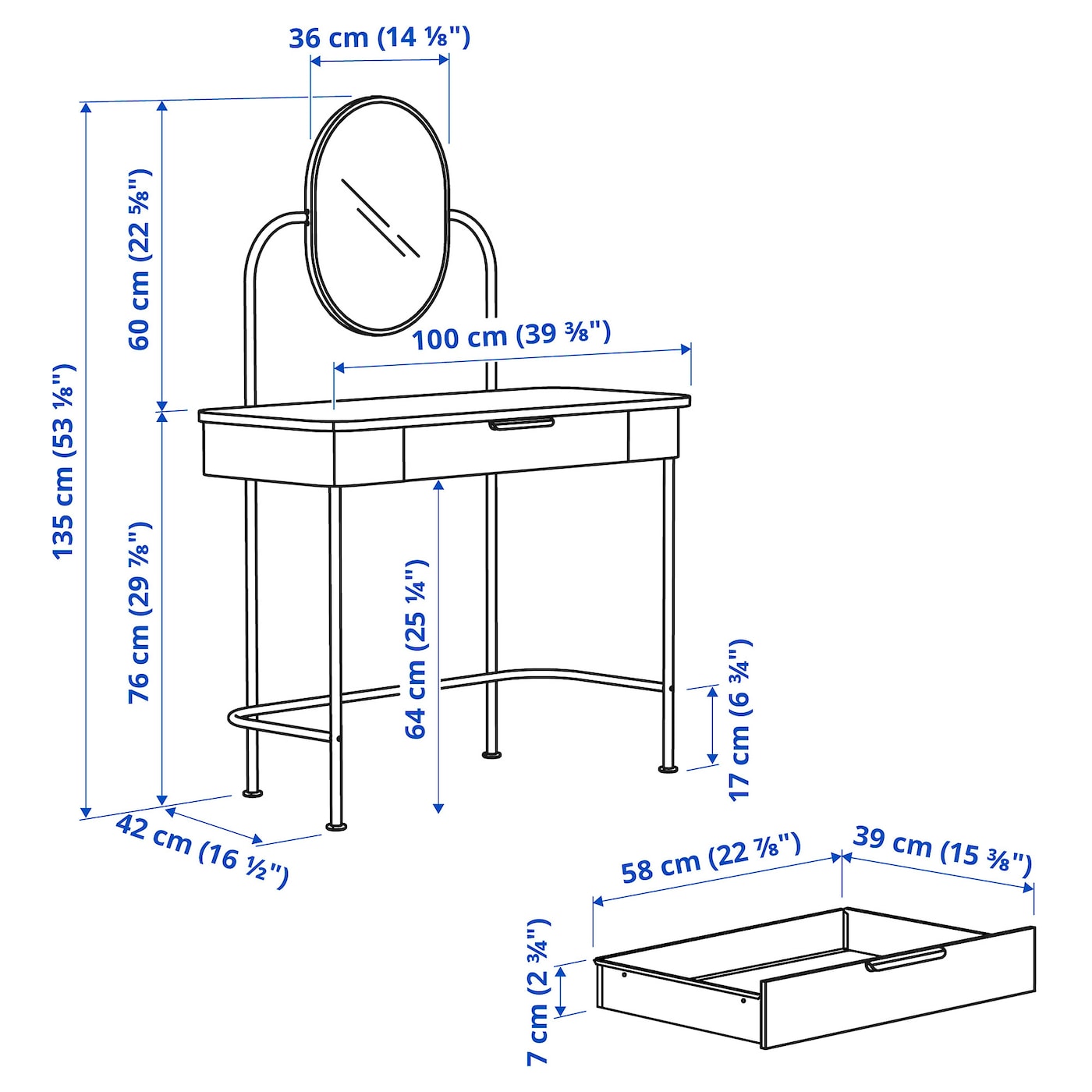картинка Туалетный столик IKEA GRАFJАLLET, 100x42 см, антрацит от магазина Одежда+