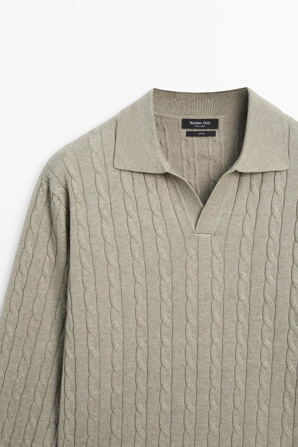 картинка Поло-свитер Massimo Dutti 100% Cotton Cable-knit, серовато-зеленый от магазина Одежда+
