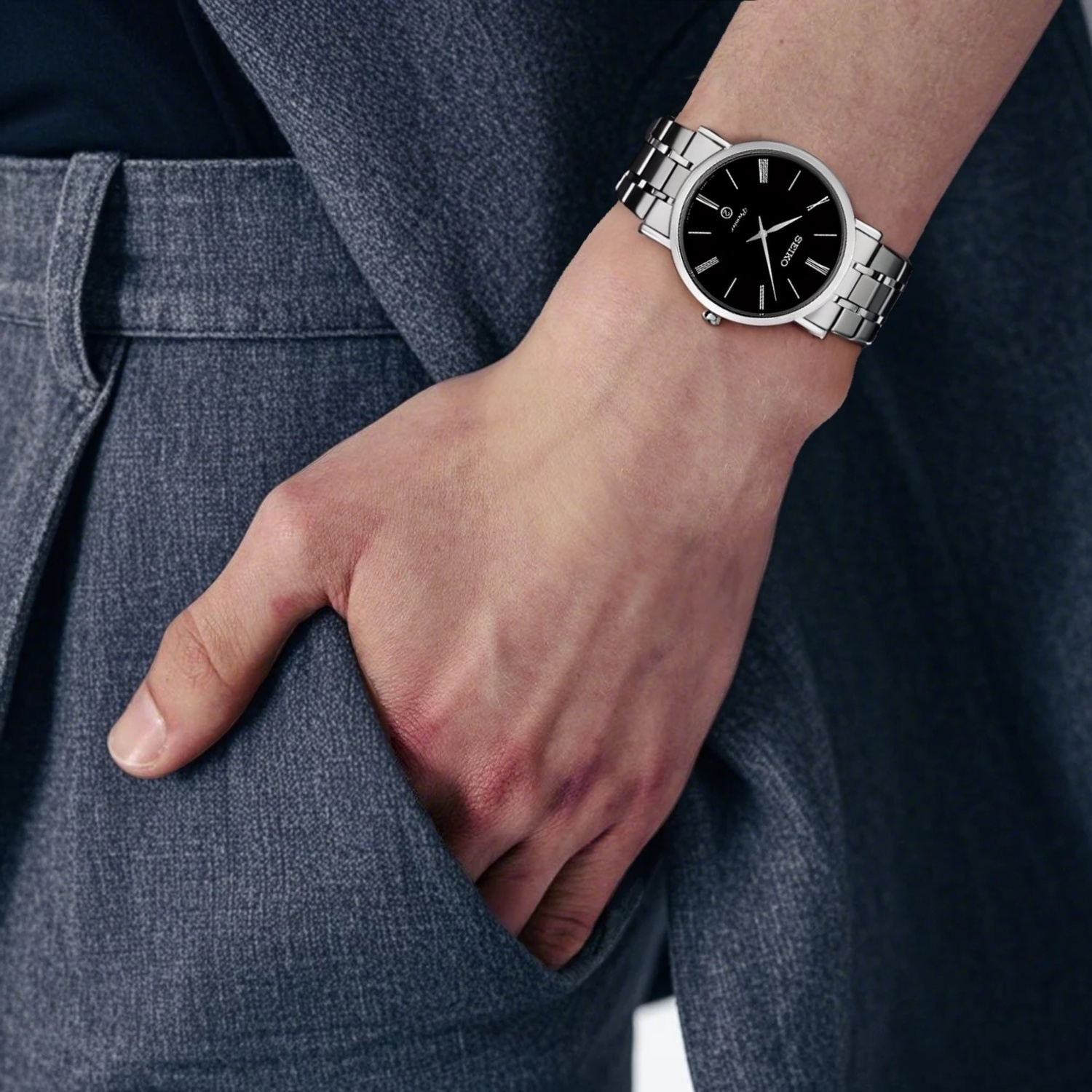 картинка Мужские кварцевые часы Seiko Premier с черным циферблатом от магазина Одежда+
