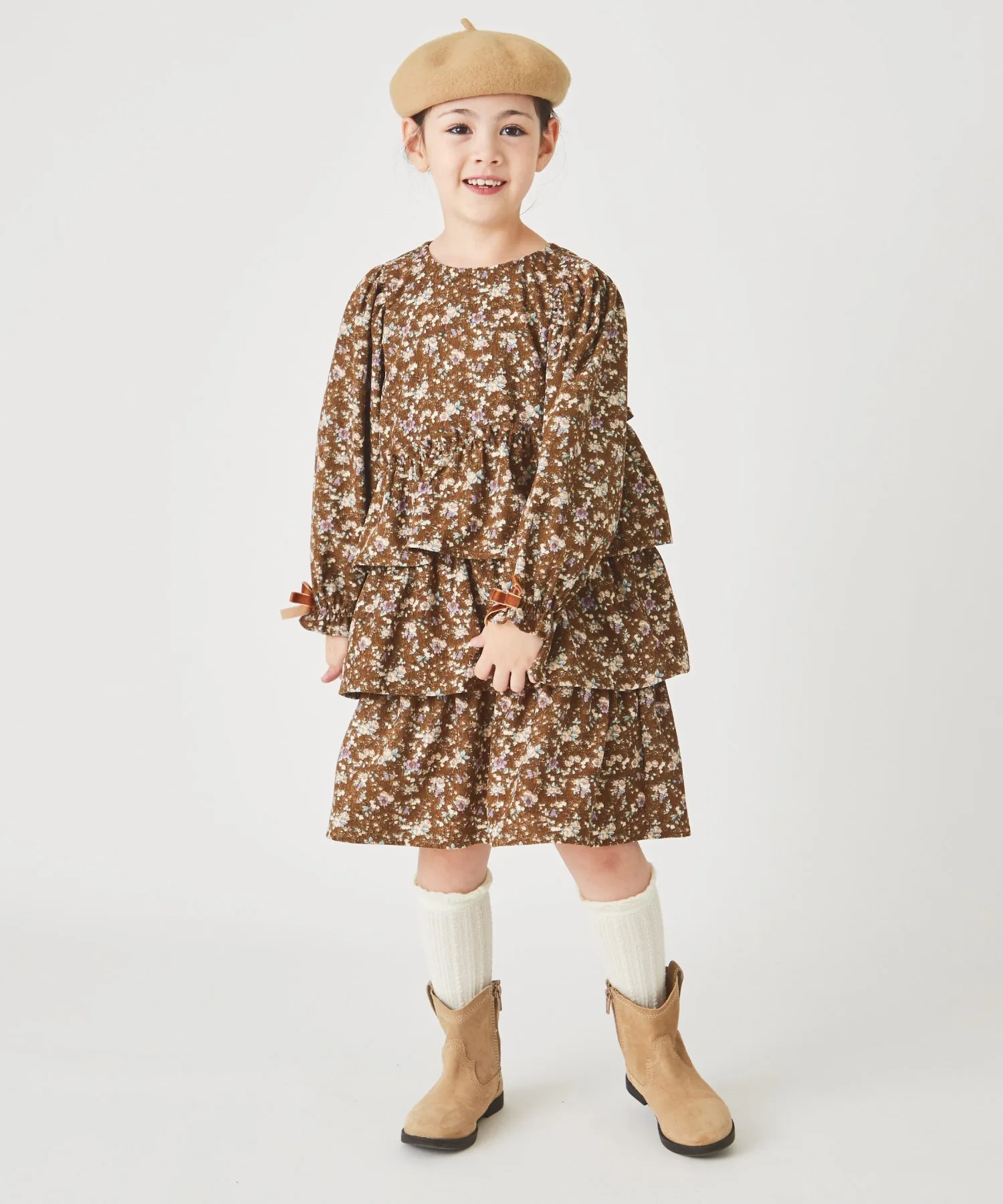картинка Платье из вельвета с цветочным принтом Ever Closet, brown от магазина Одежда+