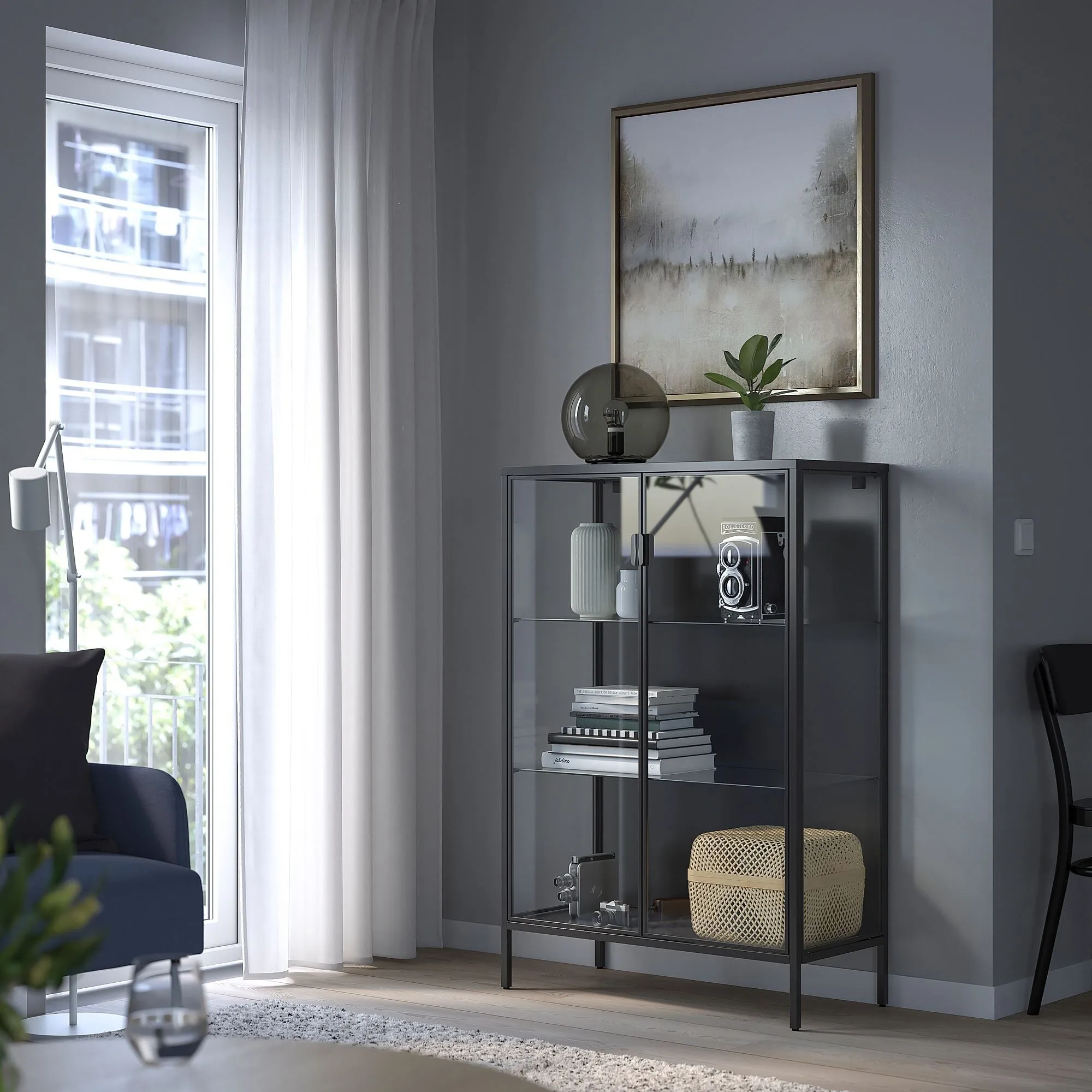 картинка Шкаф-витрина, антрацит, 80x37x120 см, RUDSTA IKEA от магазина Одежда+