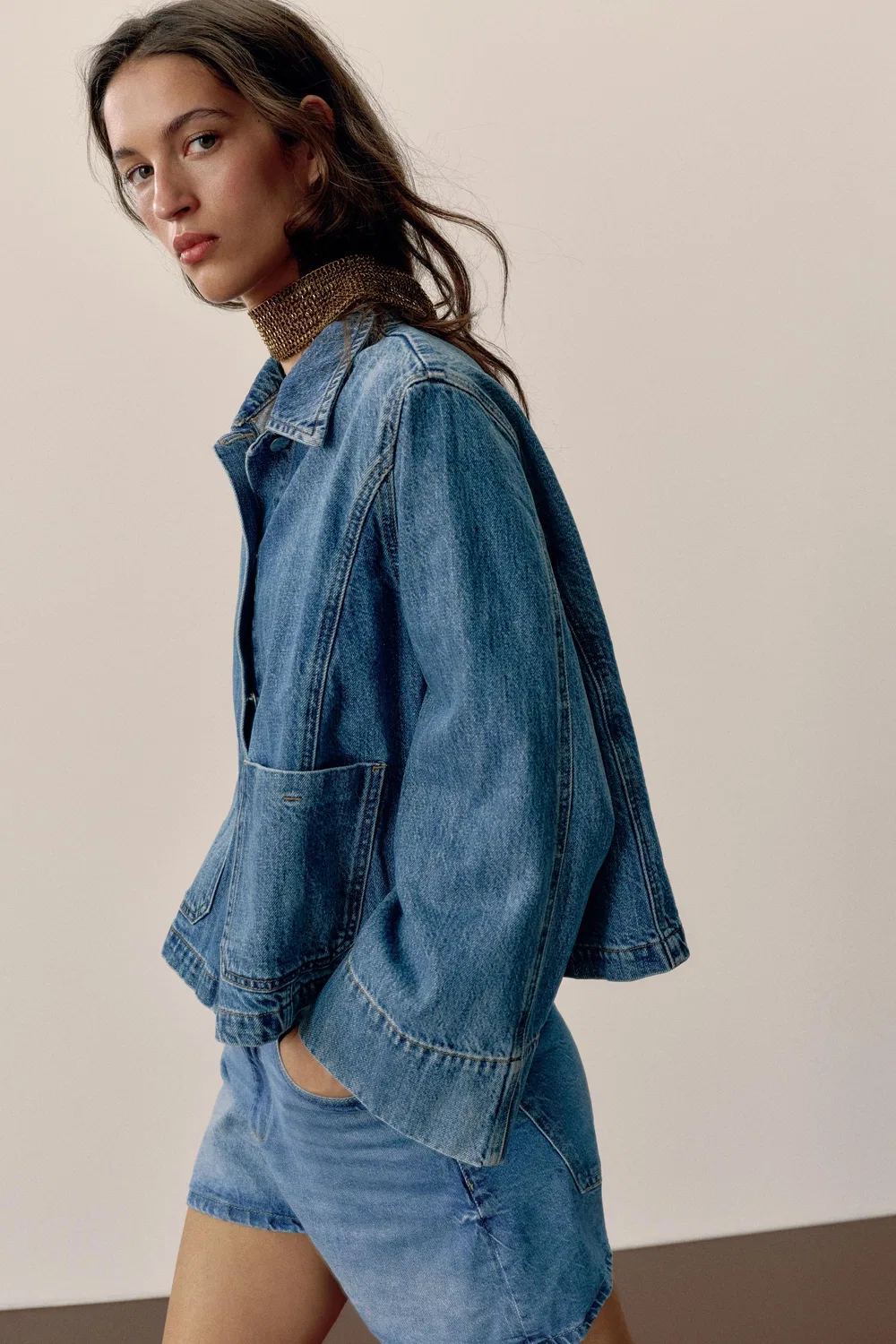 картинка Укороченная джинсовая куртка Z1975 ZARA, Mid-blue от магазина Одежда+