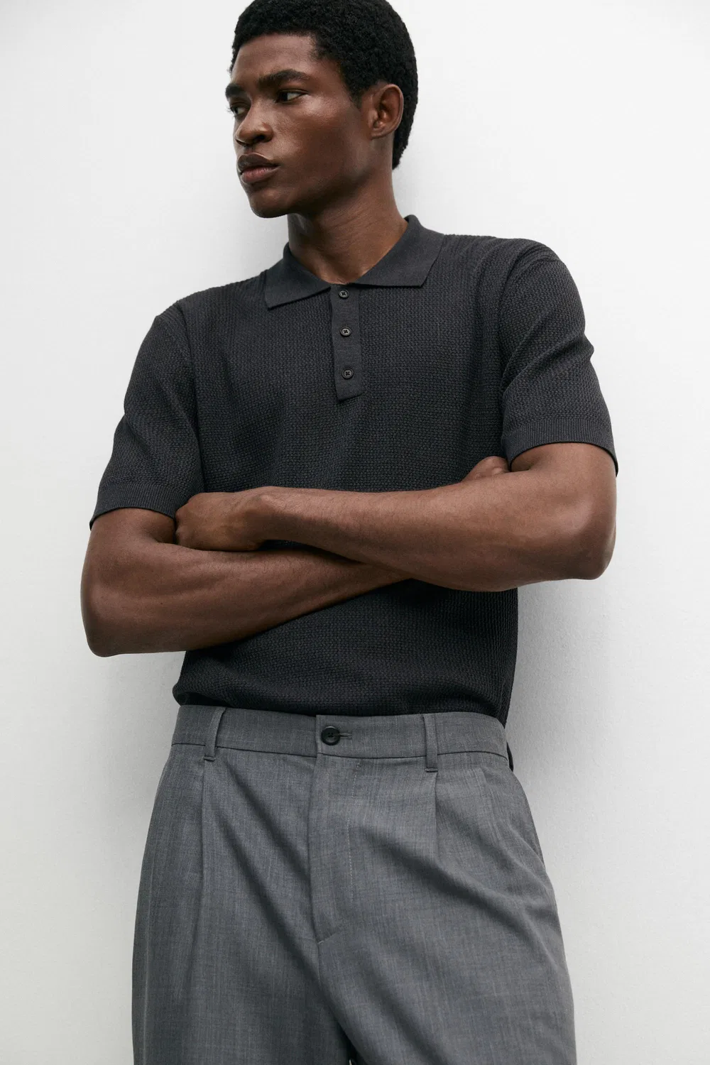 картинка Поло-рубашка Massimo Dutti 100% Cotton Button-collar, угольно-серый от магазина Одежда+