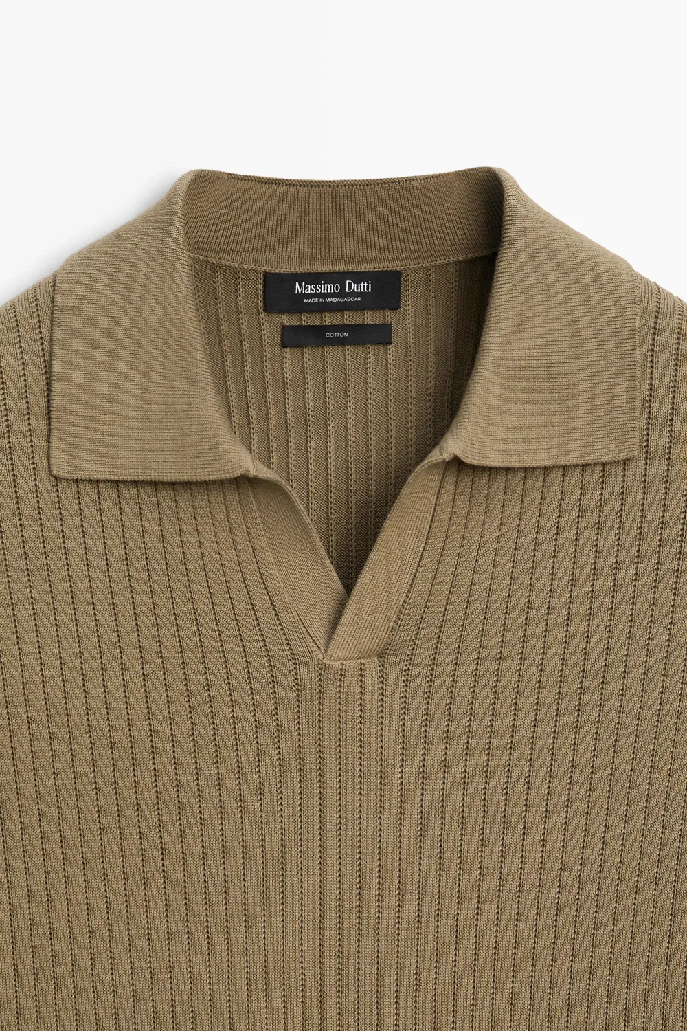 картинка Свитер-поло Massimo Dutti 100% Cotton Ribbed Knit, темный хаки от магазина Одежда+