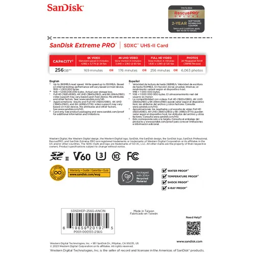 картинка Карта памяти SanDisk Extreme PRO UHS-II SDXC 256 ГБ от магазина Одежда+