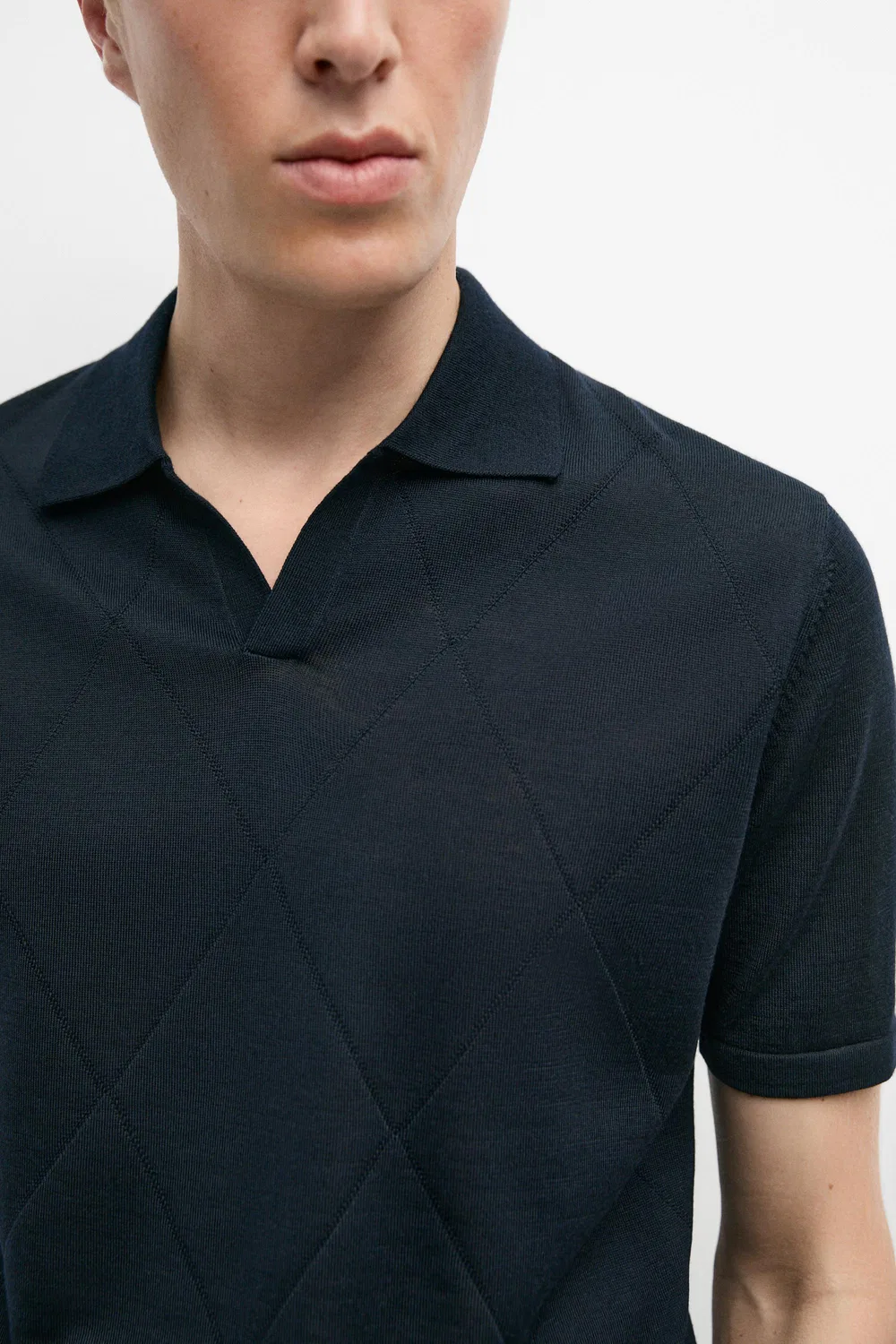 картинка Свитер-поло Massimo Dutti Argyle Knit, темно-синий от магазина Одежда+