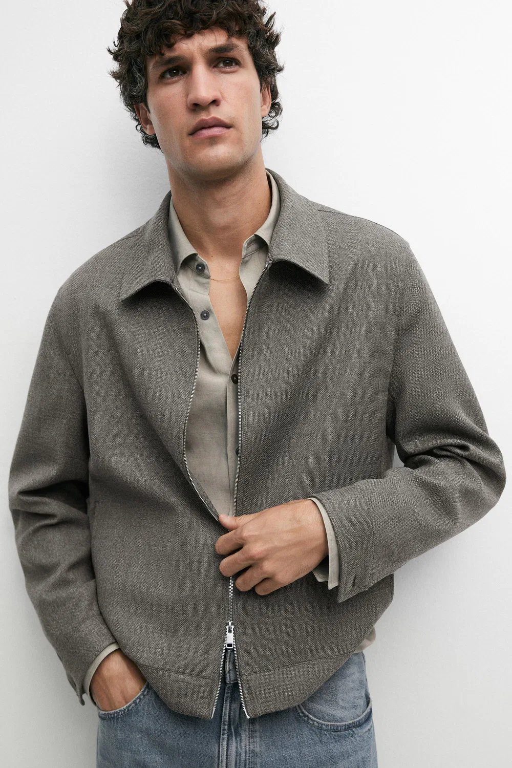 картинка Жакет Massimo Dutti 100% Wool Structured, серовато-зеленый от магазина Одежда+