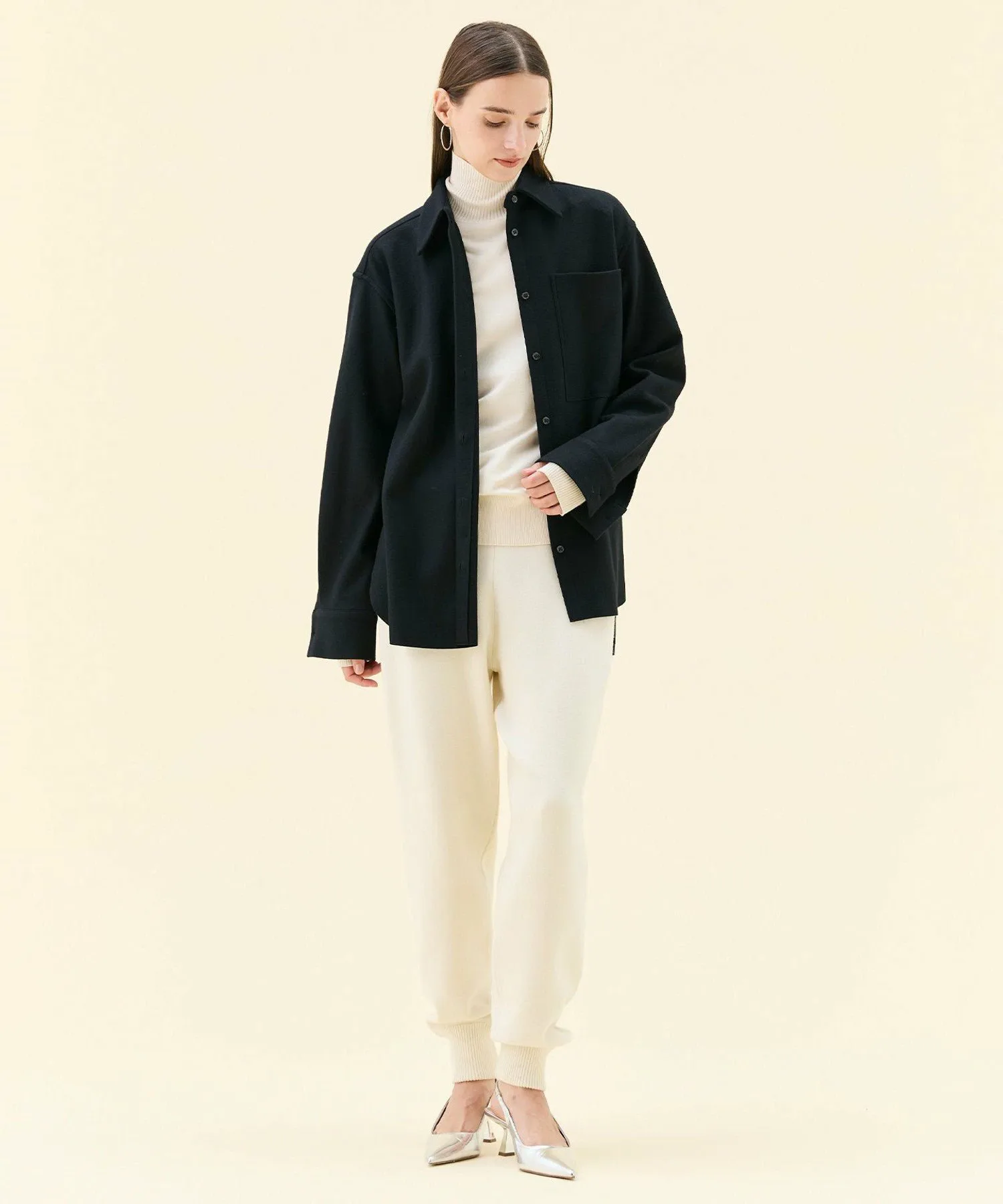 картинка MONTAIGNE / Шерстяная рубашка оверсайз Beige,, Black[005] от магазина Одежда+