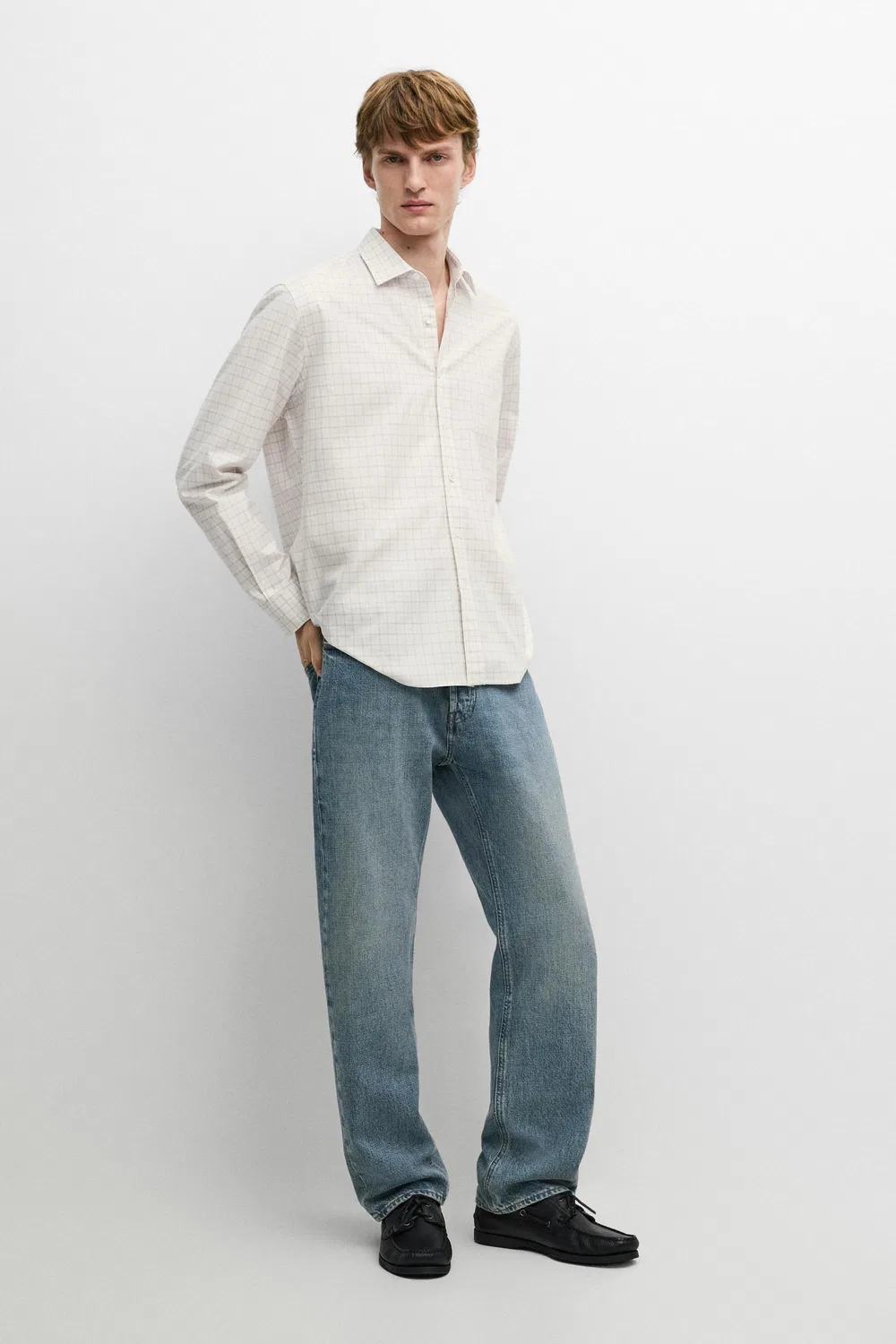 картинка Рубашка Massimo Dutti 100% Cotton Regular Fit Check, светло-бежевый от магазина Одежда+