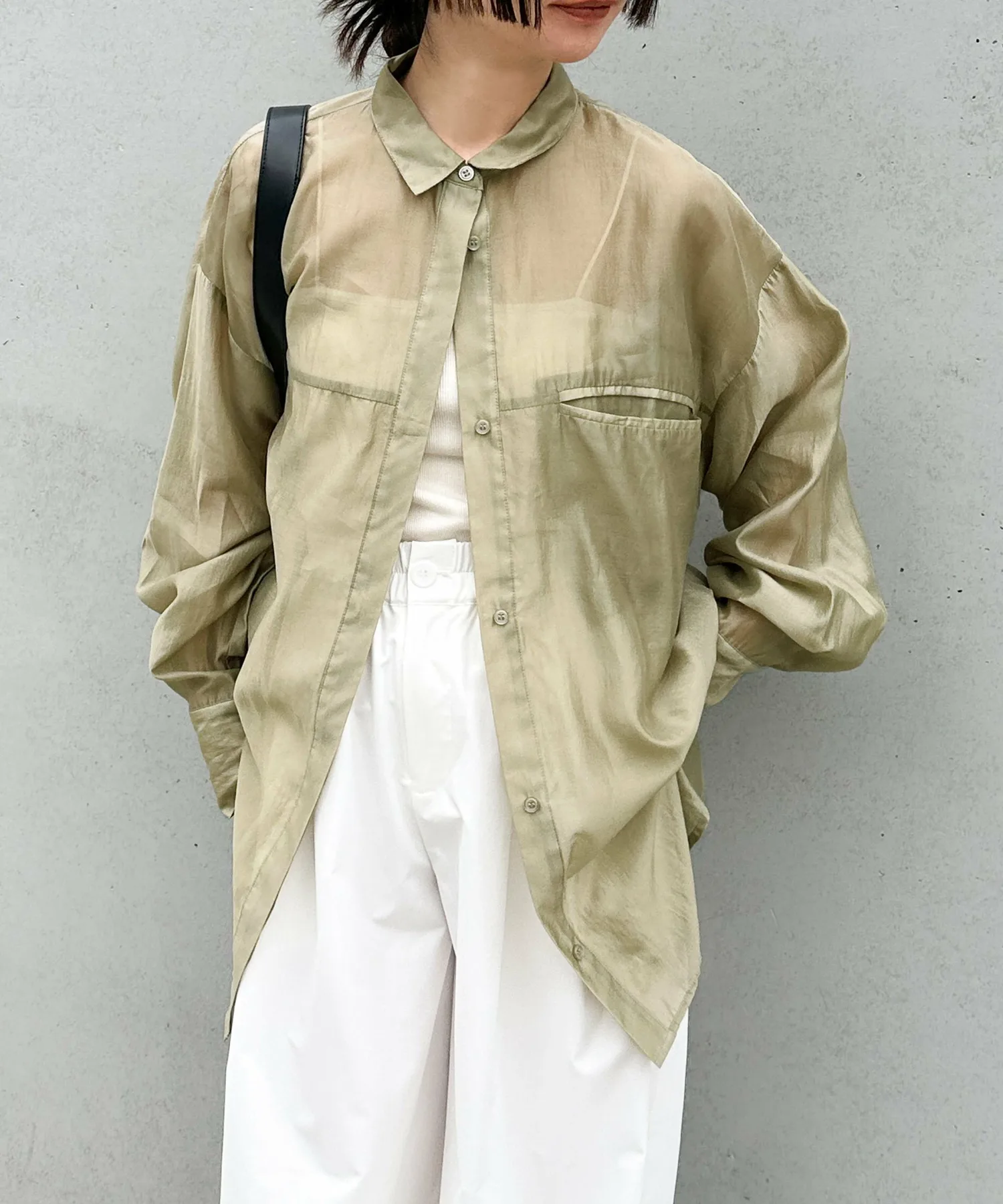 картинка Прозрачная рубашка оверсайз Select Moca, Khaki-03 от магазина Одежда+