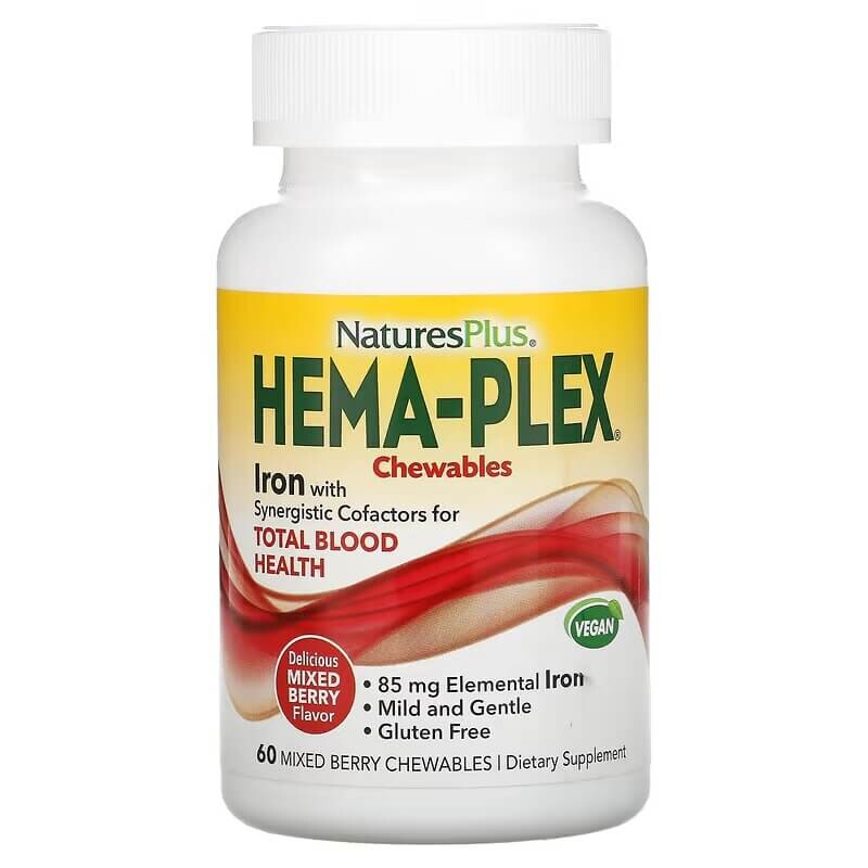 картинка Смесь ягод NaturesPlus Hema-Plex, 60 жевательных таблеток от магазина Одежда+