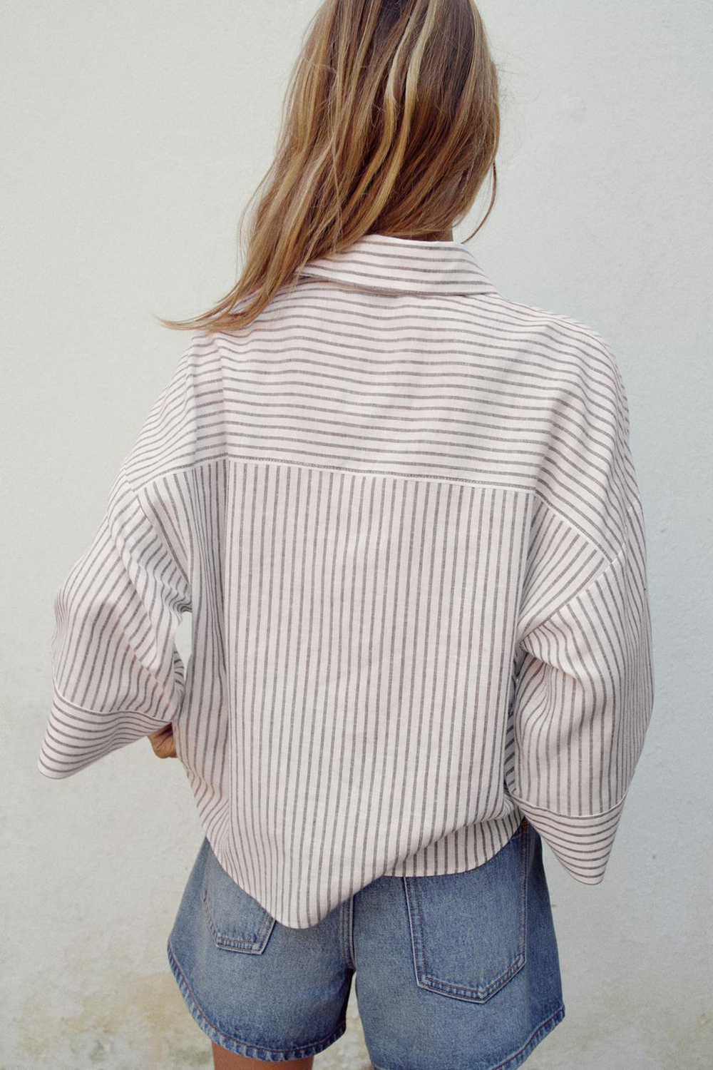 картинка Рубашка Zara Striped Linen Blend, белый/коричневый от магазина Одежда+