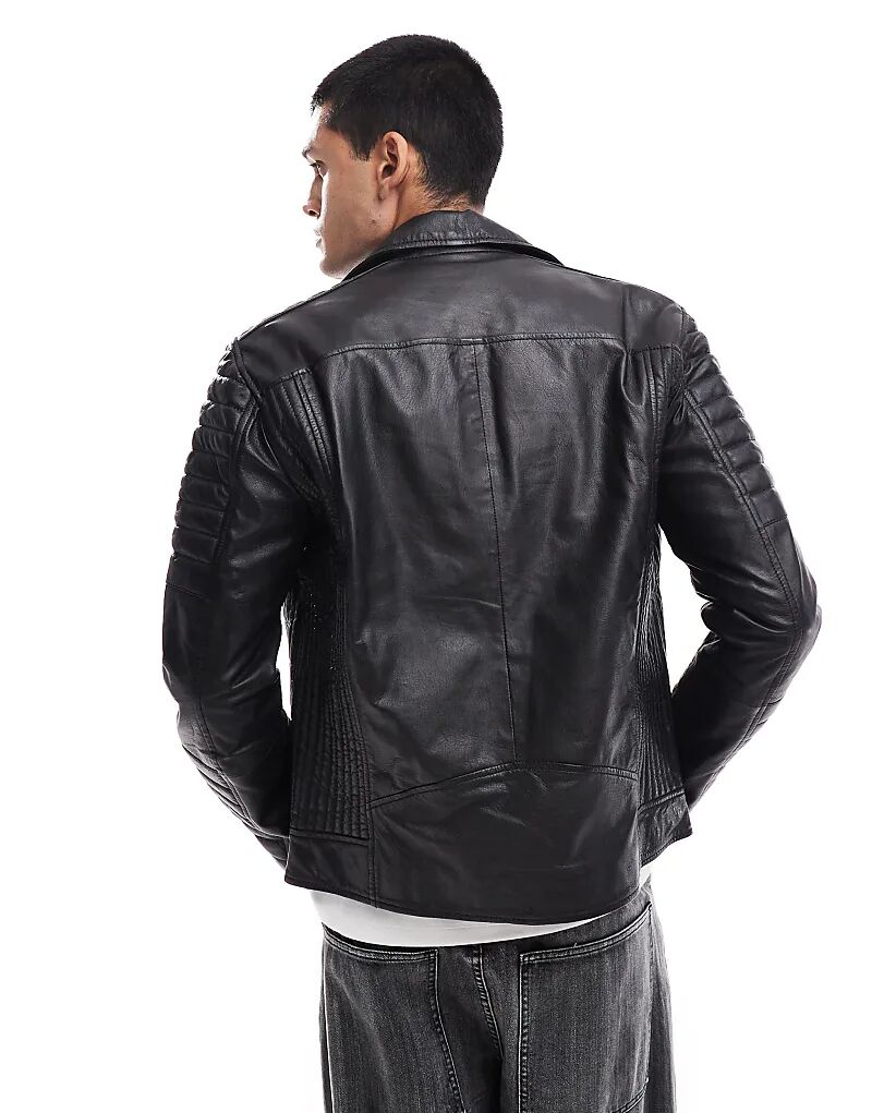 картинка Куртка Barneys Leather Biker with Quilted Ribbed Sleeves, черный от магазина Одежда+