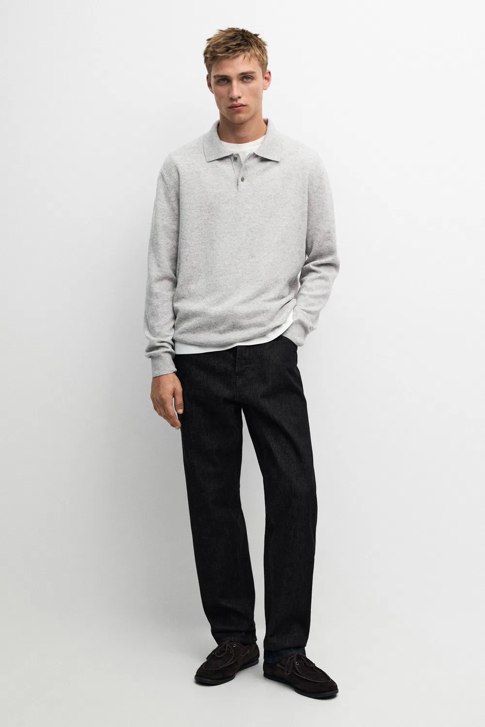 картинка Поло-свитер Massimo Dutti Wool Blend Knit, серый меланж от магазина Одежда+