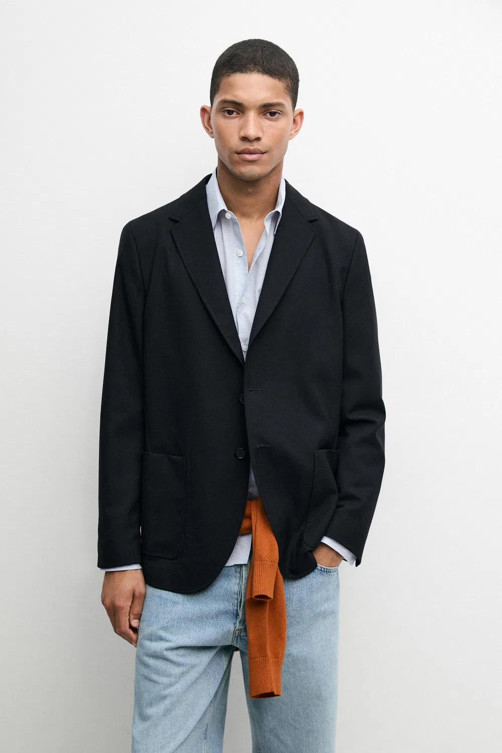 картинка Пиджак Massimo Dutti, мужской, текстурированный из холодной шерсти, темно-синий от магазина Одежда+