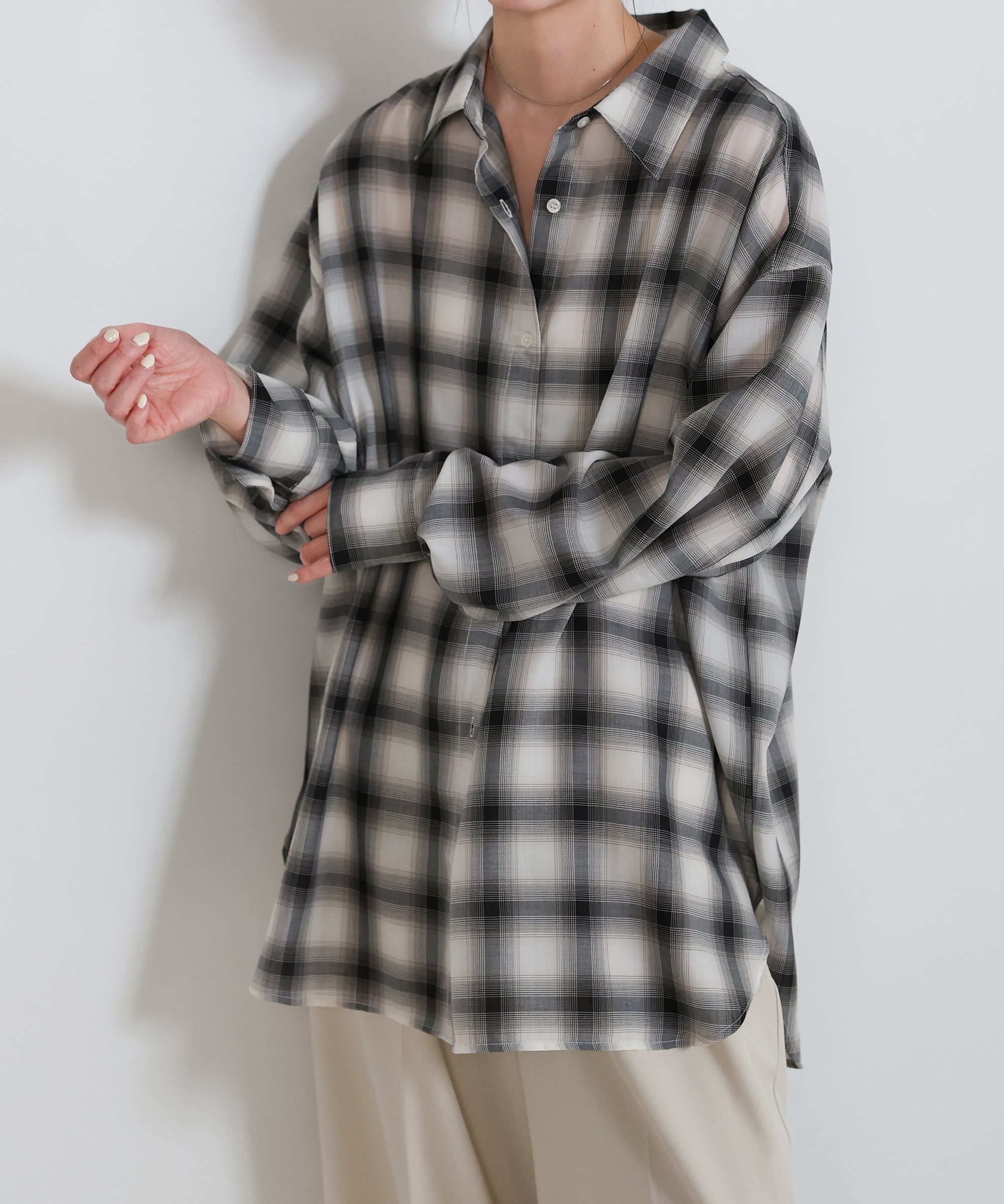 картинка Прозрачная рубашка в клетку Select Moca, Off-white - 110 от магазина Одежда+
