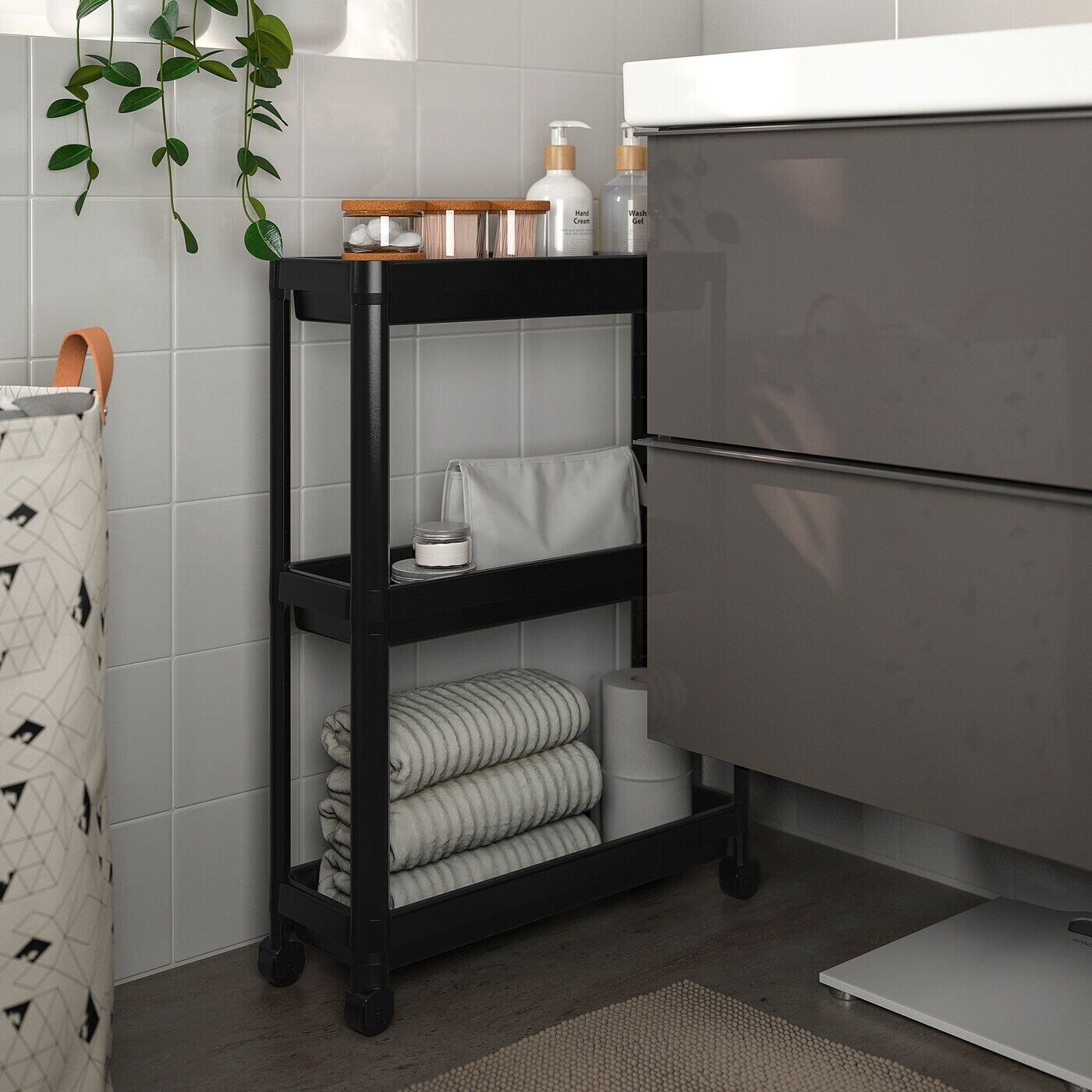 картинка Тележка, черная, 54x18x71 см, VESKEN IKEA от магазина Одежда+