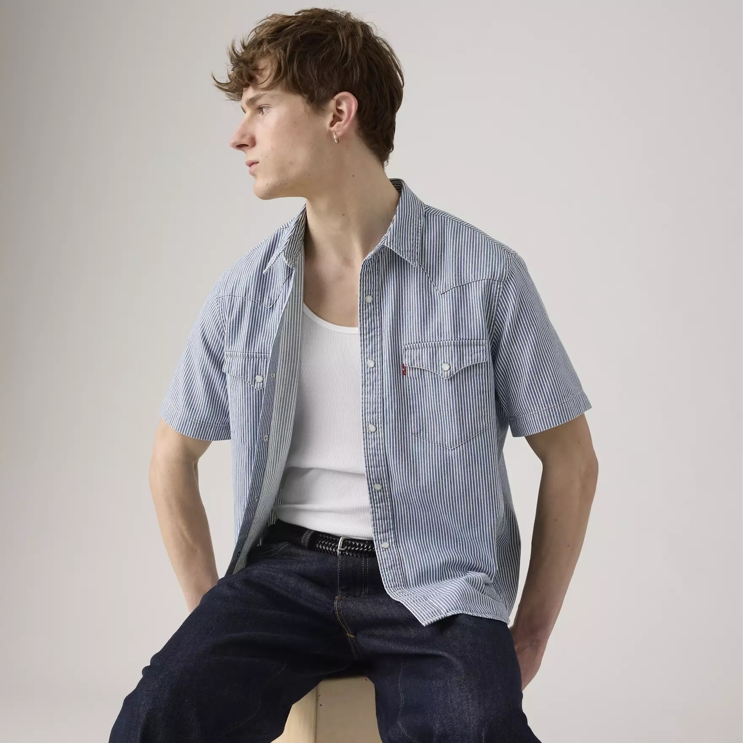 картинка Мужская рубашка Levi's Short Sleeve Classic Western, синий от магазина Одежда+