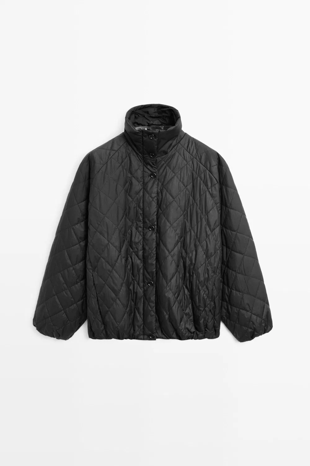 картинка Куртка бомбер стеганая, Massimo Dutti, с высоким воротником, черная от магазина Одежда+