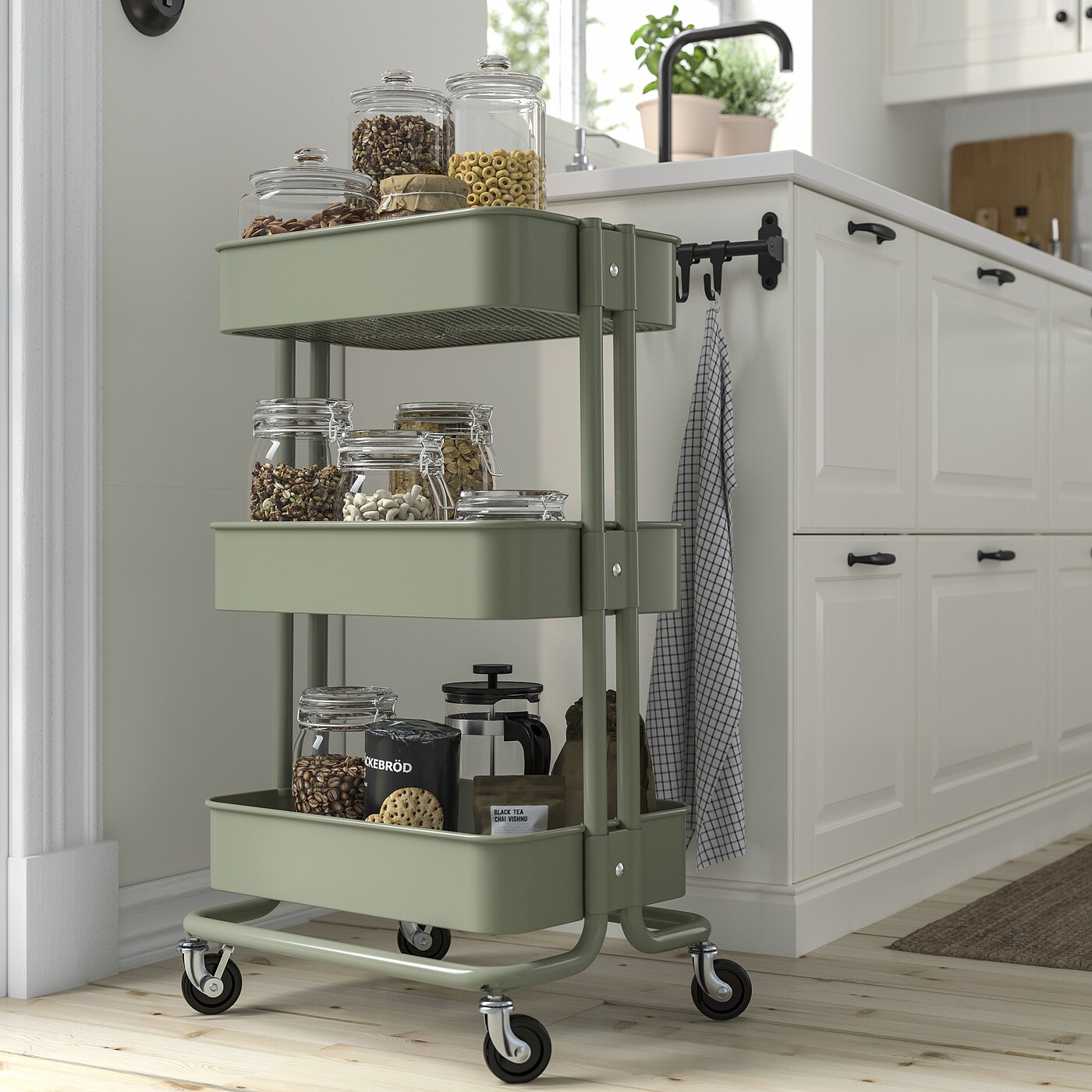 картинка Тележка IKEA RАSKOG, 35x45x77 см, серо-зеленый от магазина Одежда+