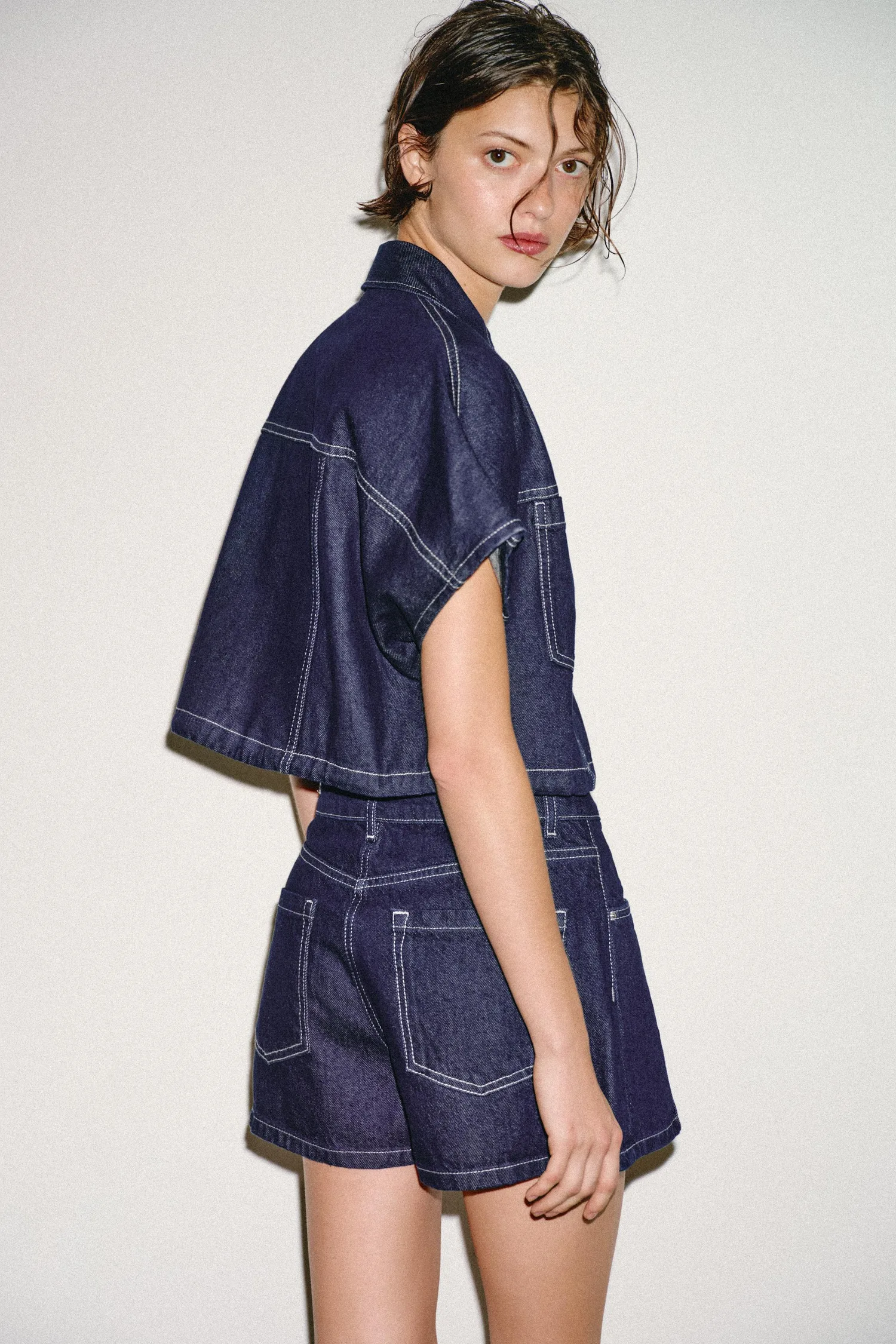 картинка Z1975 короткая джинсовая рубашка Zara, синий от магазина Одежда+