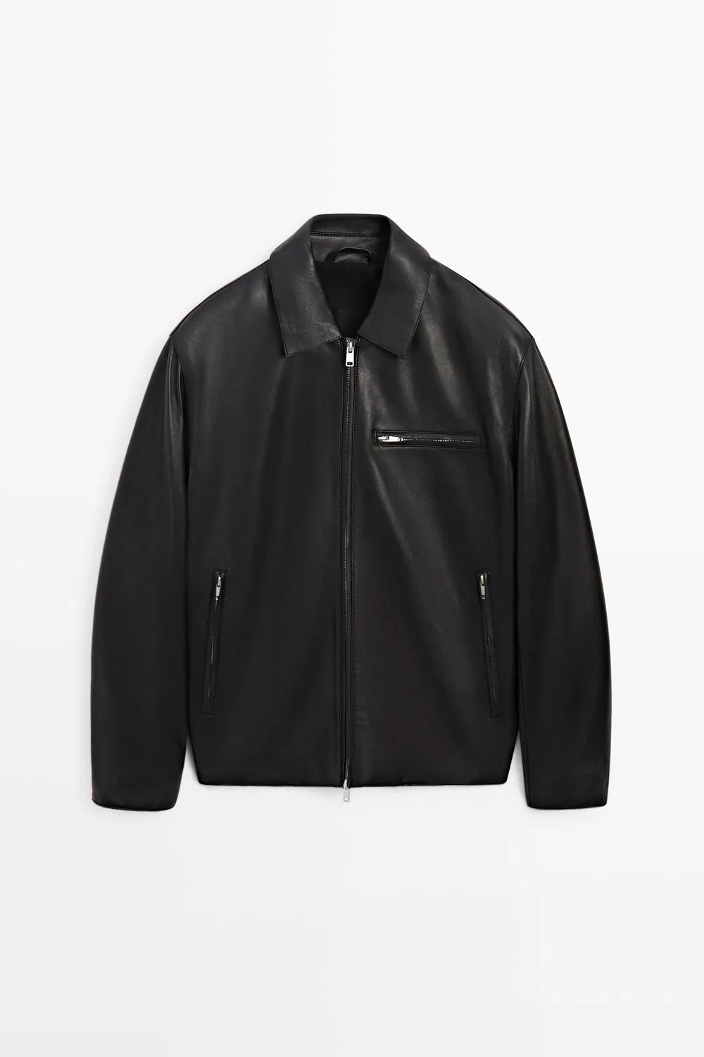 картинка Куртка Massimo Dutti Nappa Leather Jacket With Pocket Detail, черный от магазина Одежда+