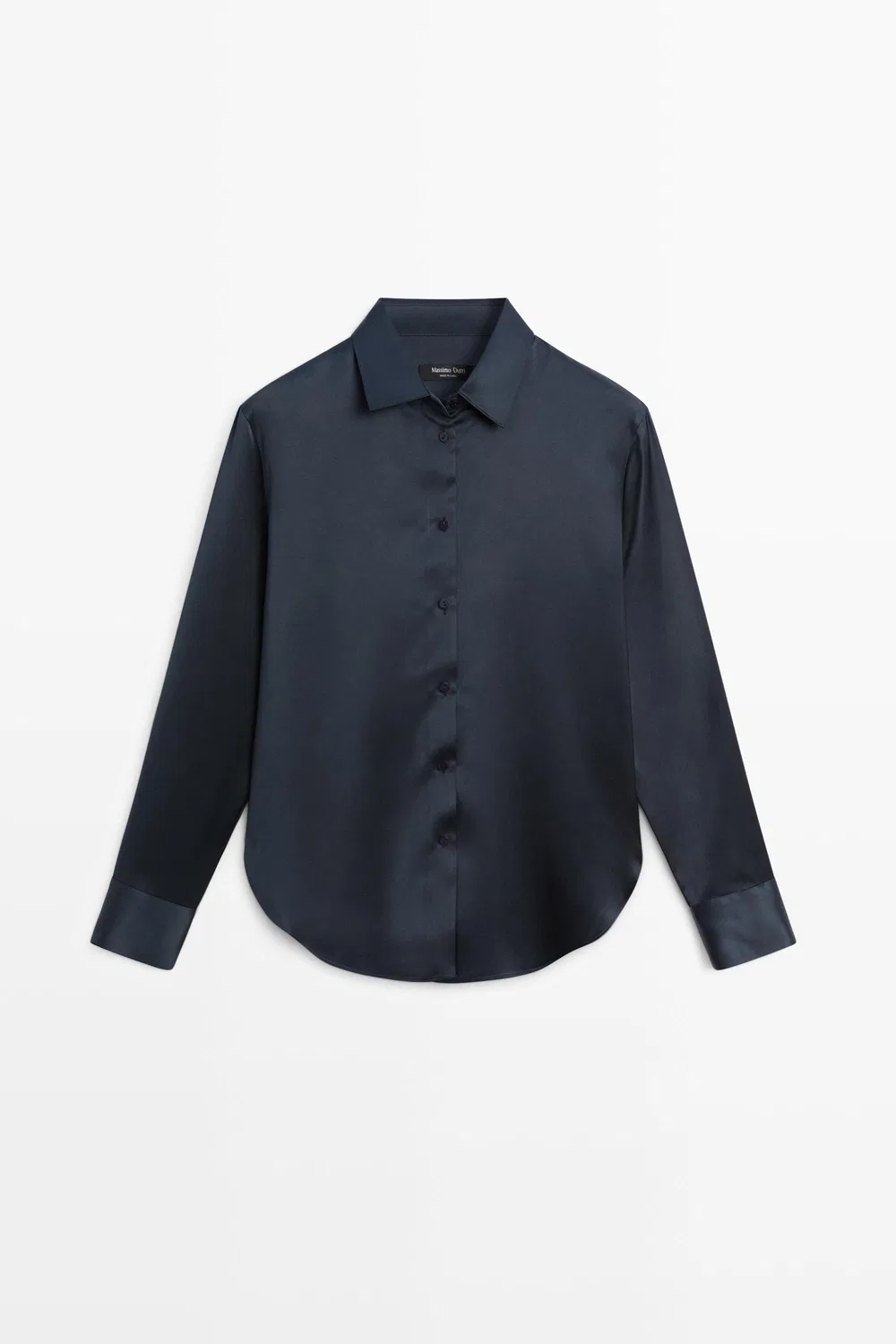 картинка Рубашка Massimo Dutti, атласная струящаяся блузка, темно-синий от магазина Одежда+