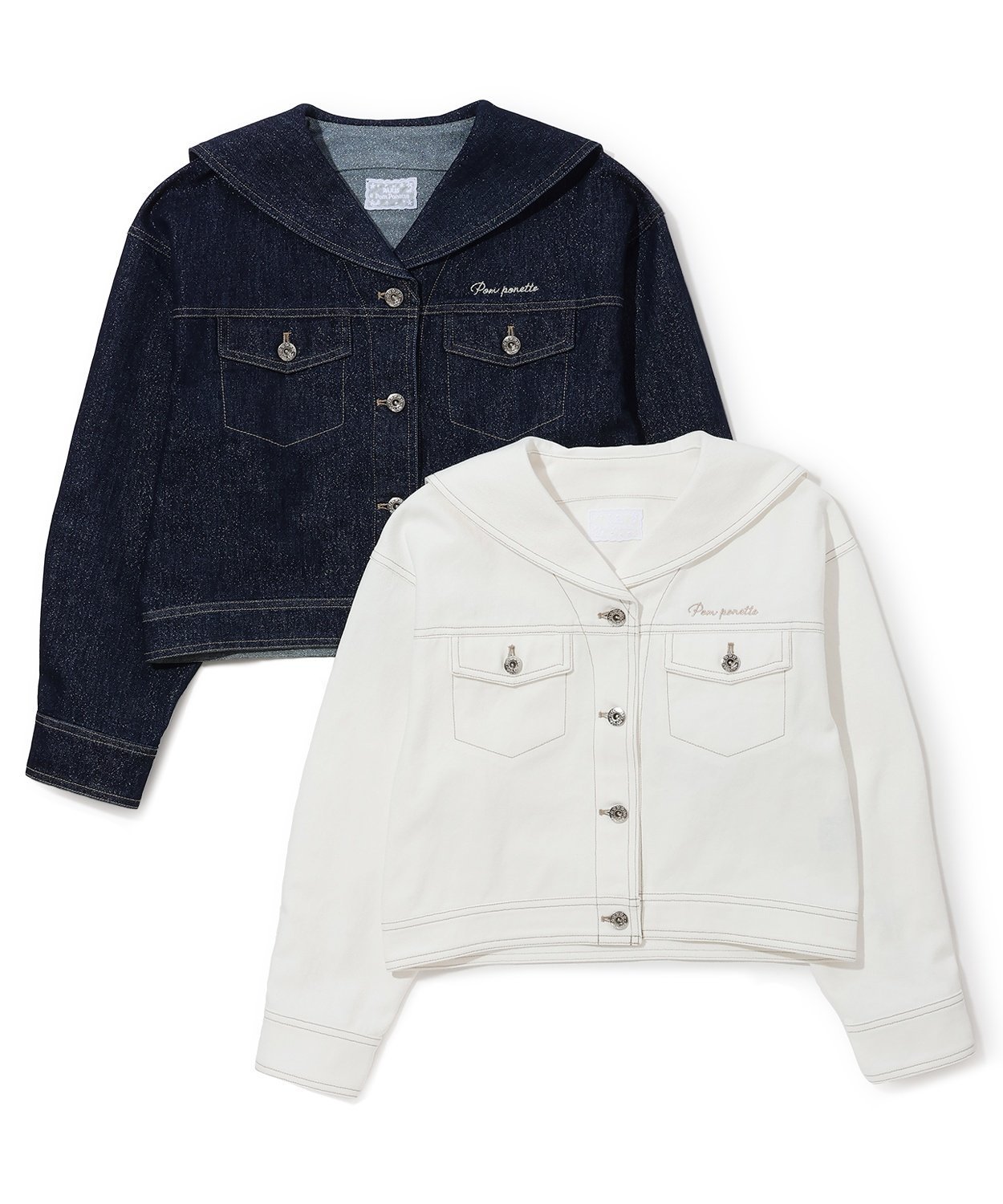 картинка Матросская джинсовая куртка Pom ponette junior, White от магазина Одежда+