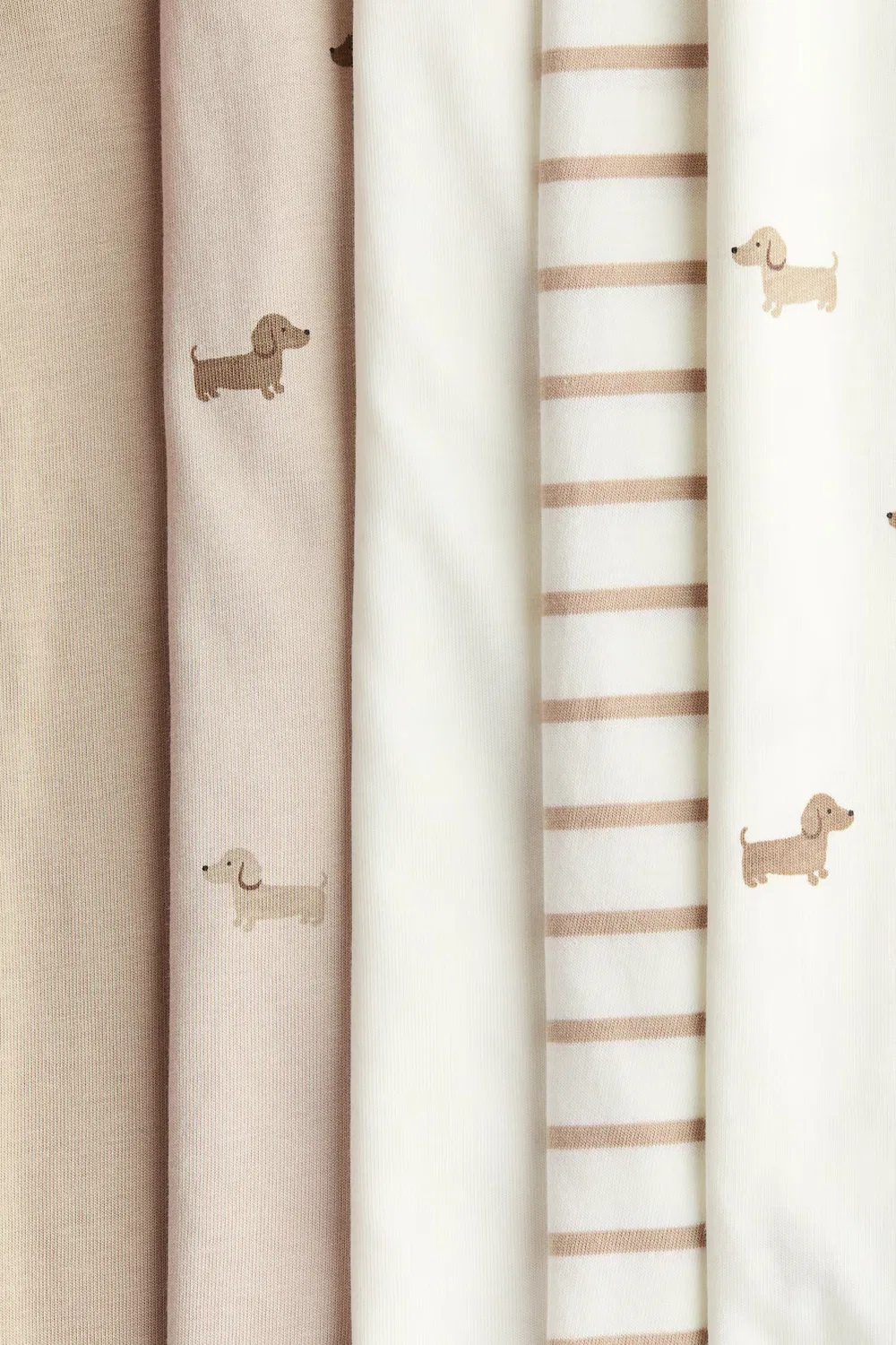 картинка 5 хлопковых пижам в упаковке H&M, Beige/Hunde от магазина Одежда+