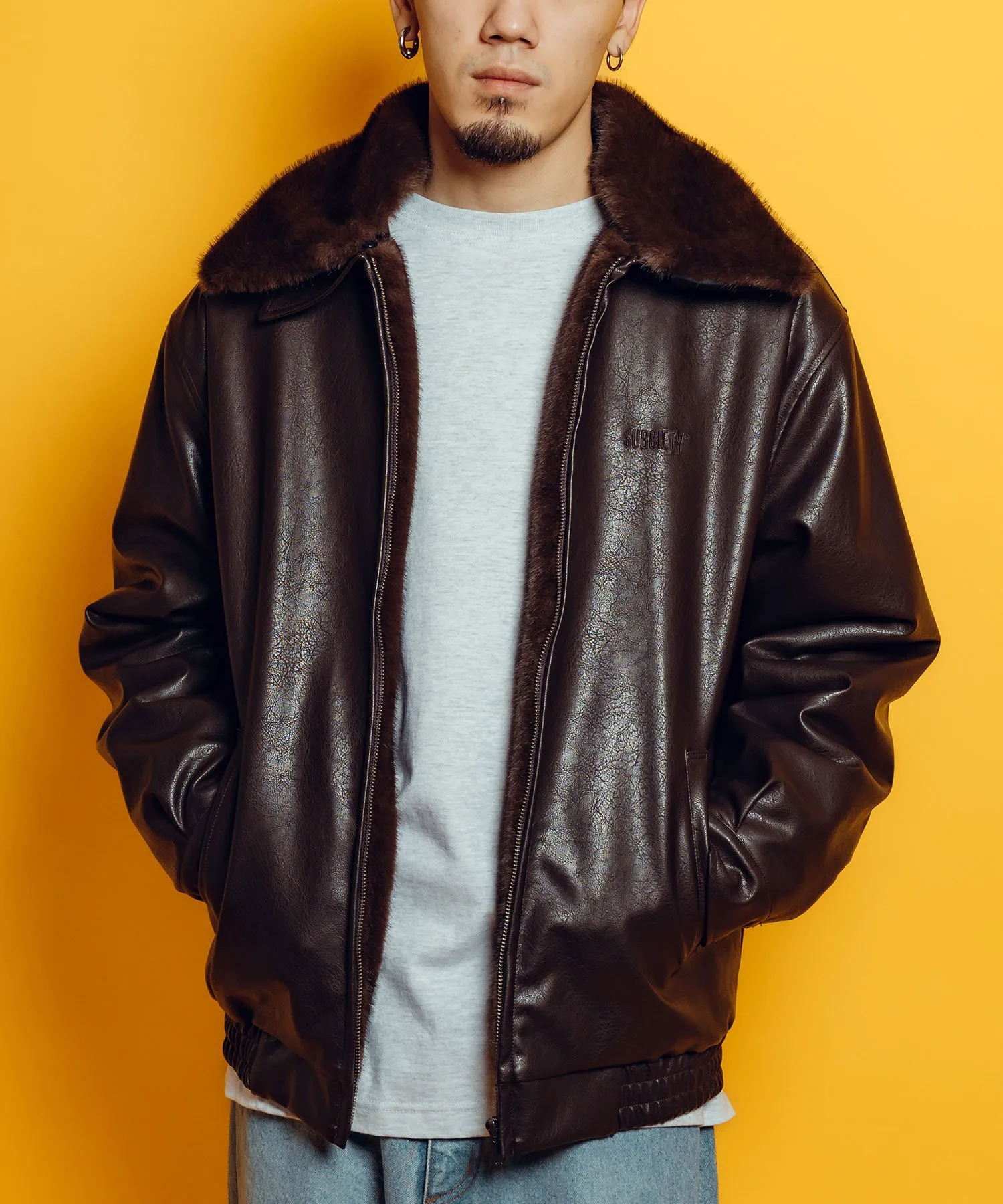 картинка Куртка из искусственной кожи с меховой подкладкой Subciety, Brown от магазина Одежда+