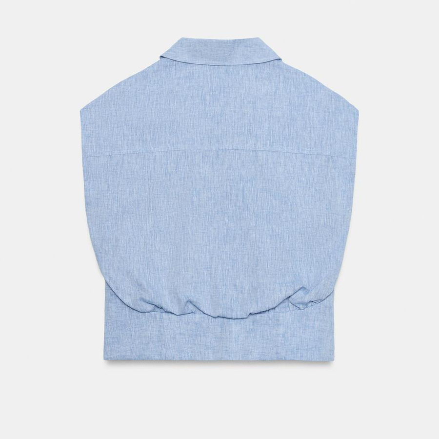 картинка Рубашка Zara Linen Blend Sleeveless, синий от магазина Одежда+