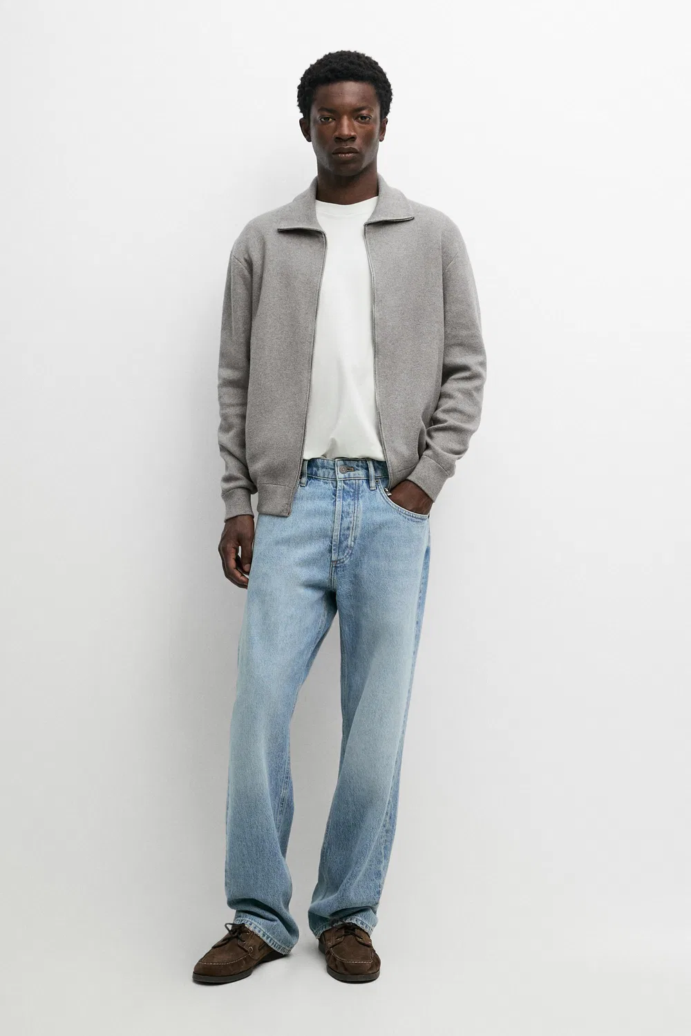 картинка Кардиган Massimo Dutti 100% Cotton Zip-Up Knit, серый от магазина Одежда+
