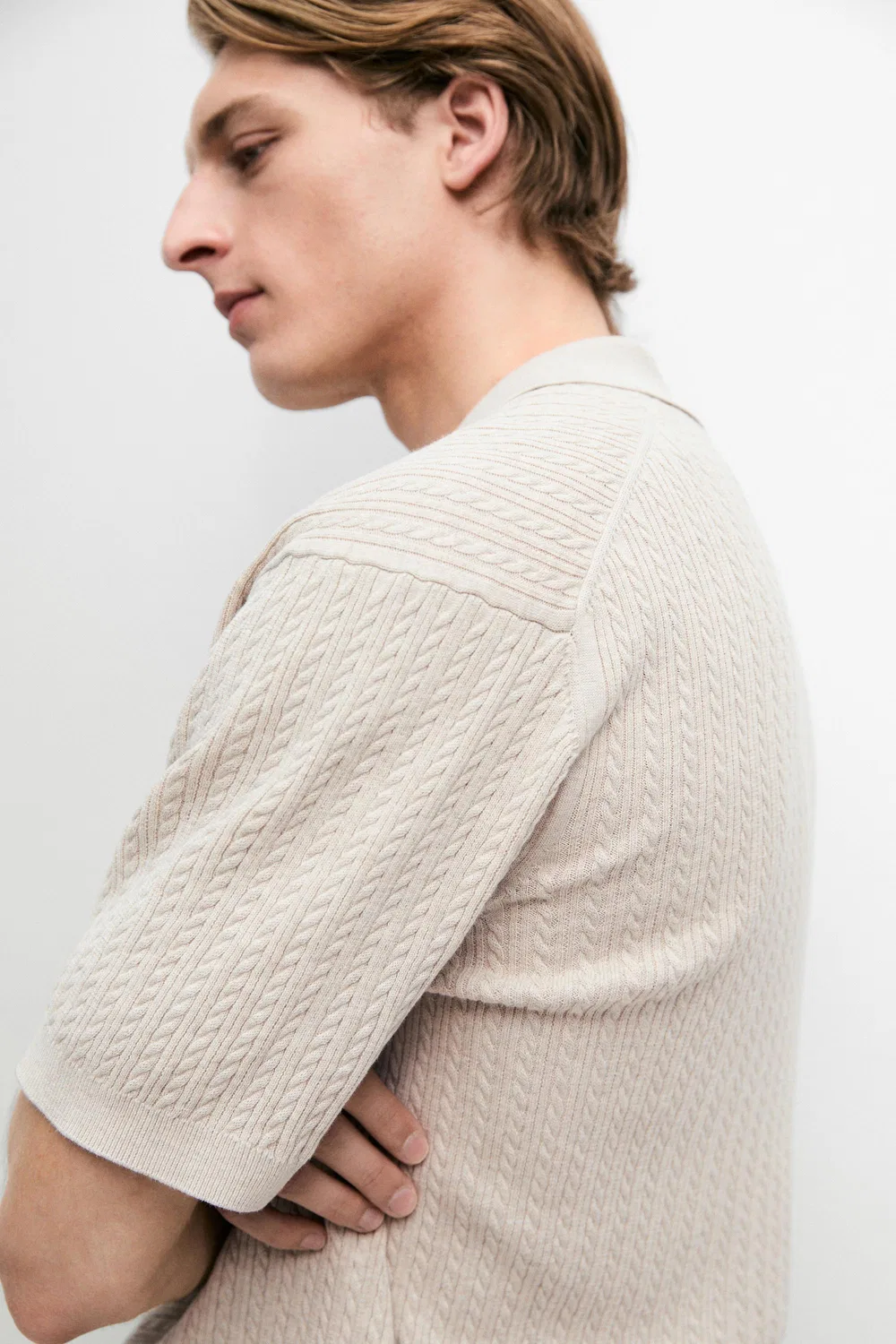 картинка Поло-свитер Massimo Dutti 100% Cotton Cable-knit, бежевый от магазина Одежда+