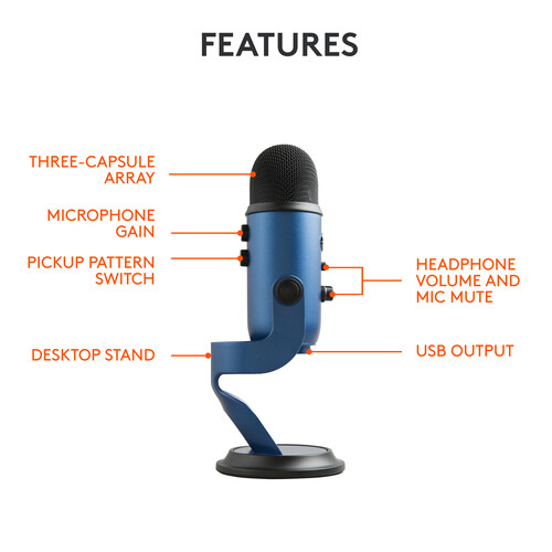 картинка Синий USB-микрофон Yeti (темно-синий) от магазина Одежда+