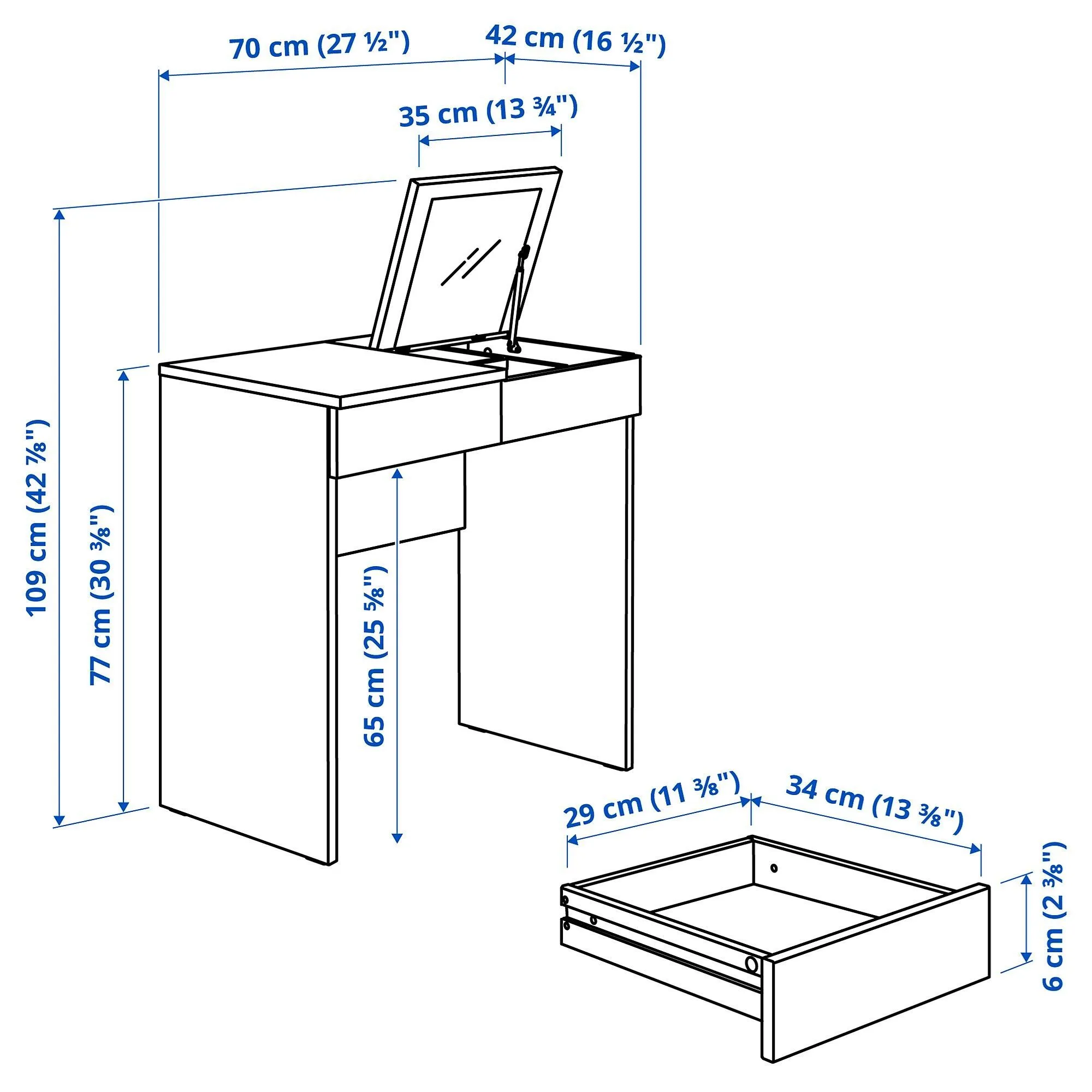 картинка Туалетный столик IKEA BRIMNES, 70x42x77 см, белый от магазина Одежда+