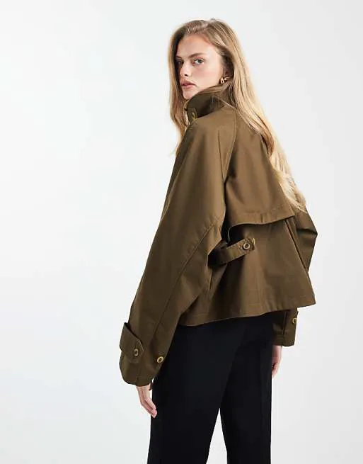 картинка Укороченный тренч цвета хаки с накидкой ASOS DESIGN от магазина Одежда+