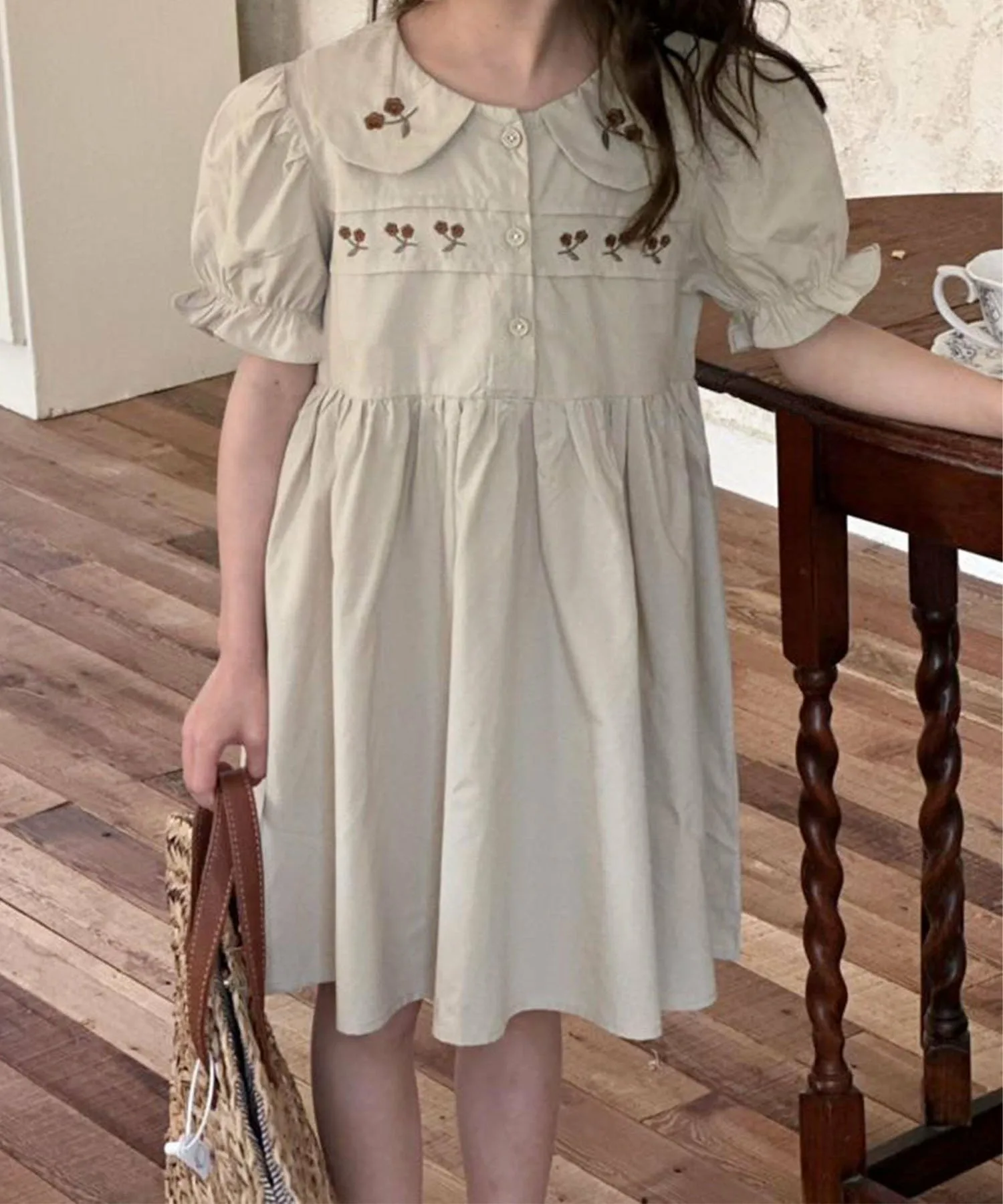 картинка Платье-рубашка с вышивкой Aimoha Kids, Light beige от магазина Одежда+