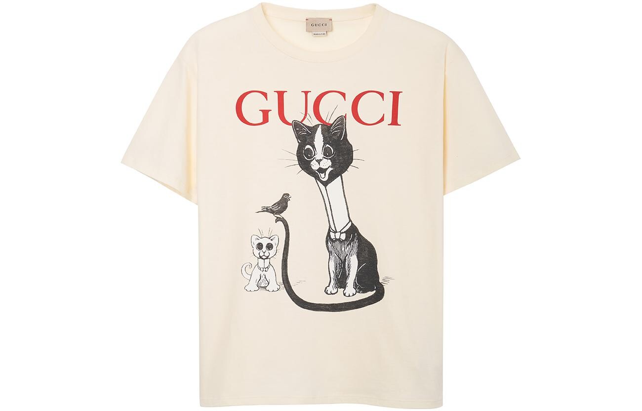 картинка Футболка детская Gucci с рисунком котов, бежевый от магазина Одежда+