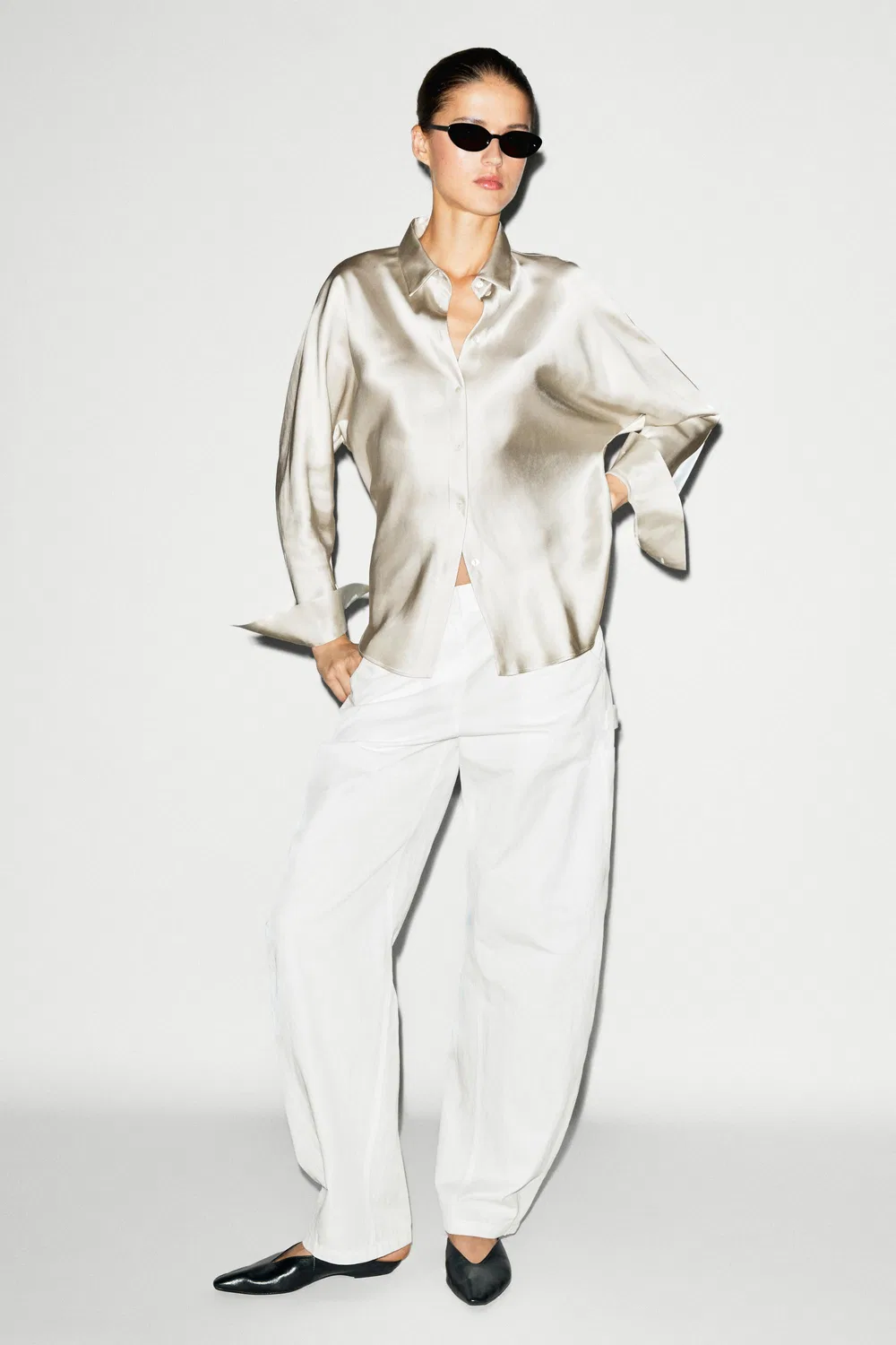 картинка Рубашка Massimo Dutti, атласная, серебряный от магазина Одежда+