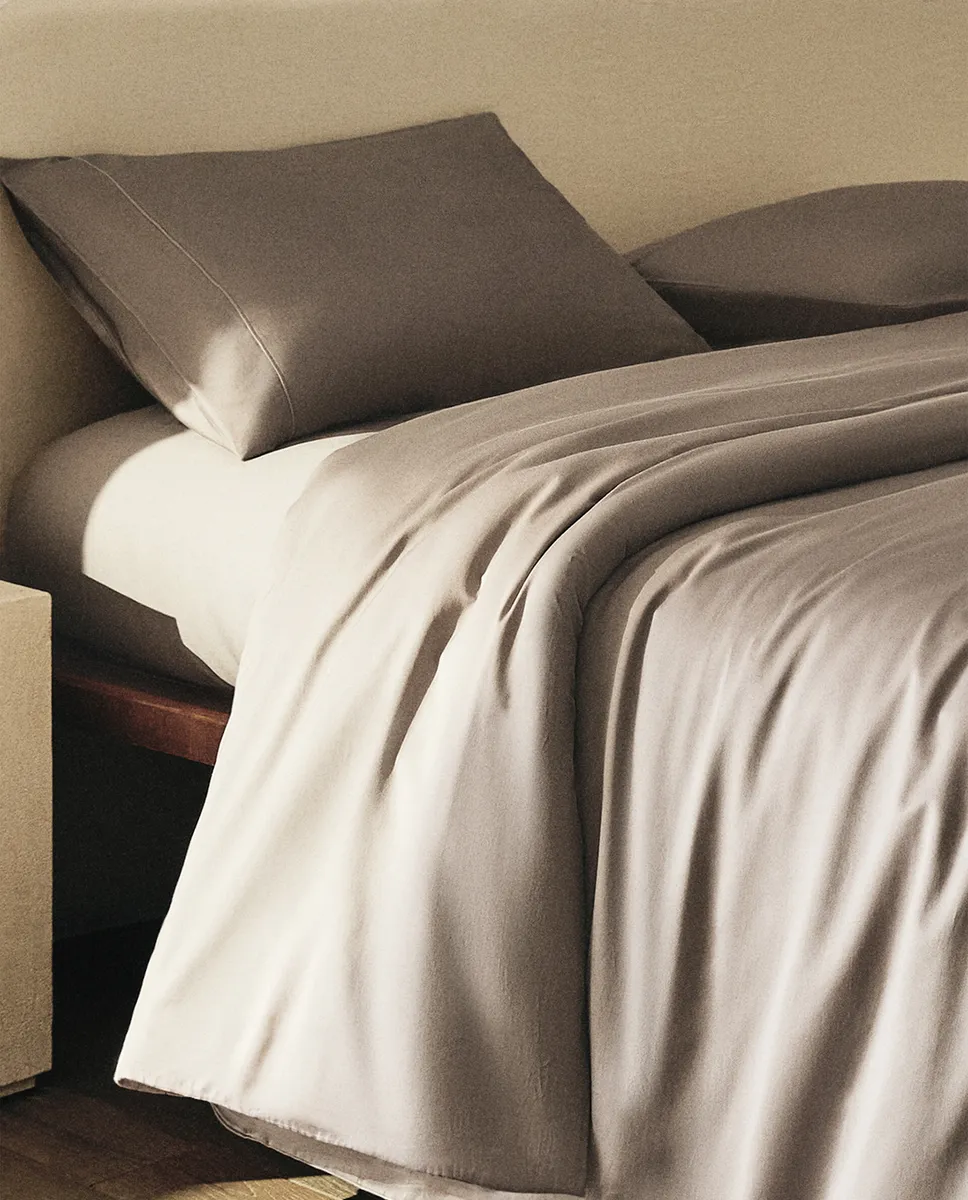 картинка (300 нитей) пододеяльник из сатина Zara Home, бежевый от магазина Одежда+