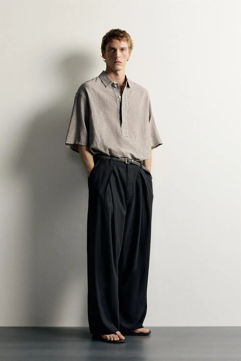 картинка Поло свободного кроя из льна и хлопка. ZARA, Grey marl от магазина Одежда+