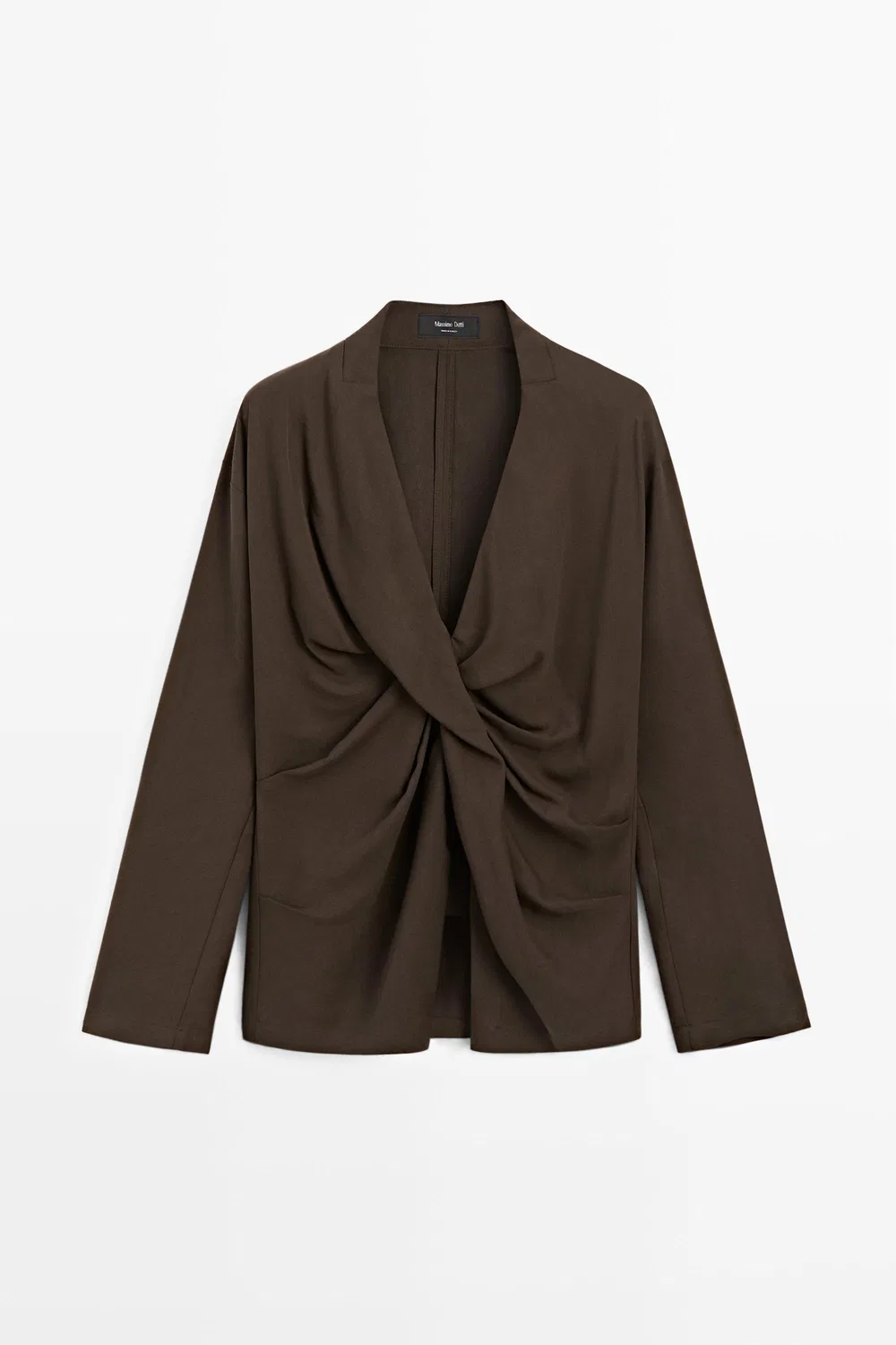 картинка Блузка Massimo Dutti, струящаяся, с драпировкой, коричневая от магазина Одежда+