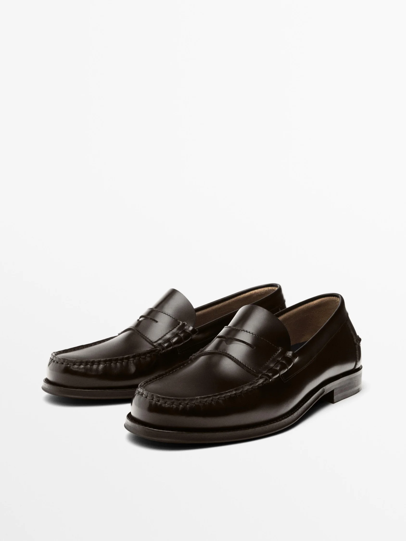 картинка Лоферы мужские Massimo Dutti Leather With Penny Strap, коричневый от магазина Одежда+
