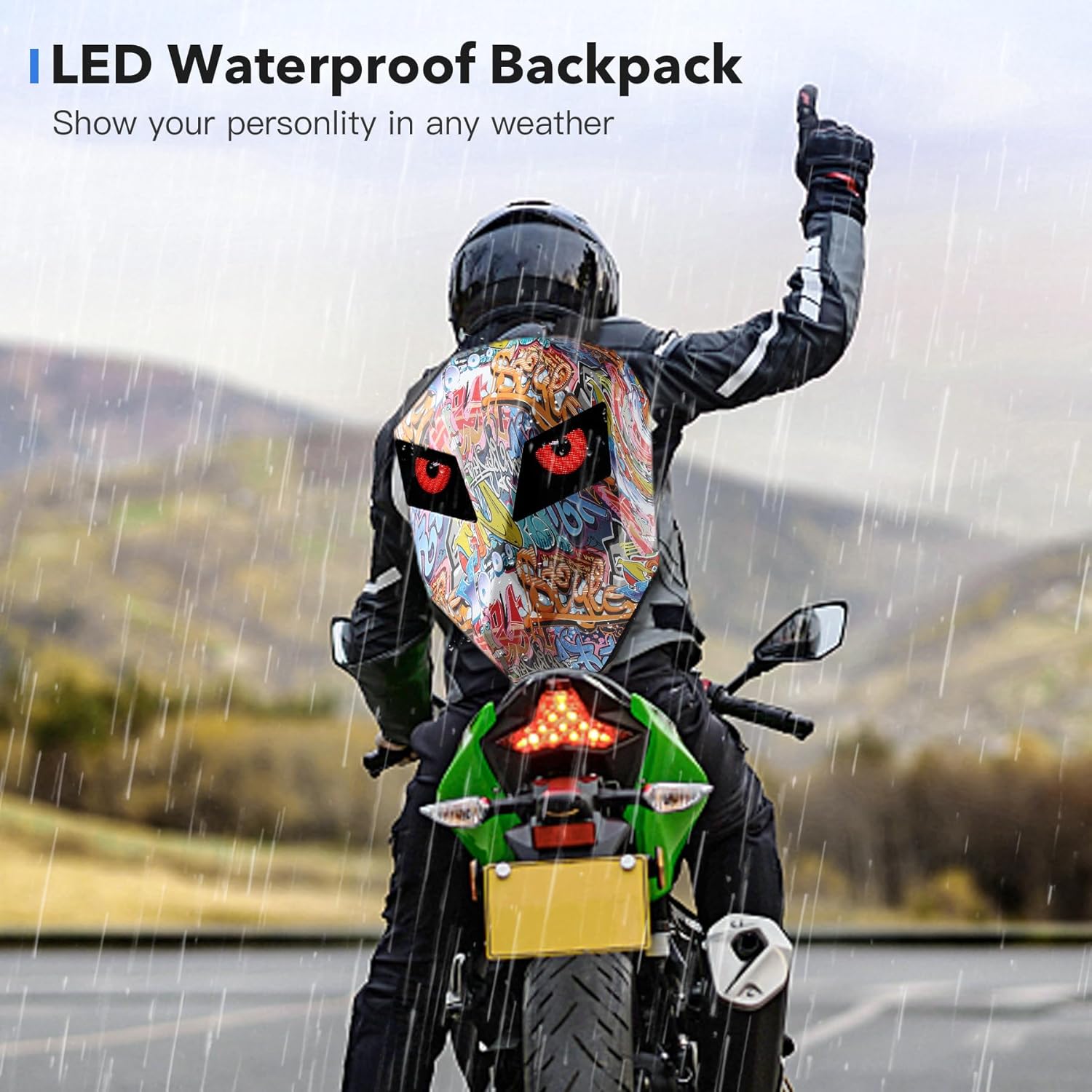 картинка Мотоциклетный LED-рюкзак Dabashan, 30 л, граффити от магазина Одежда+