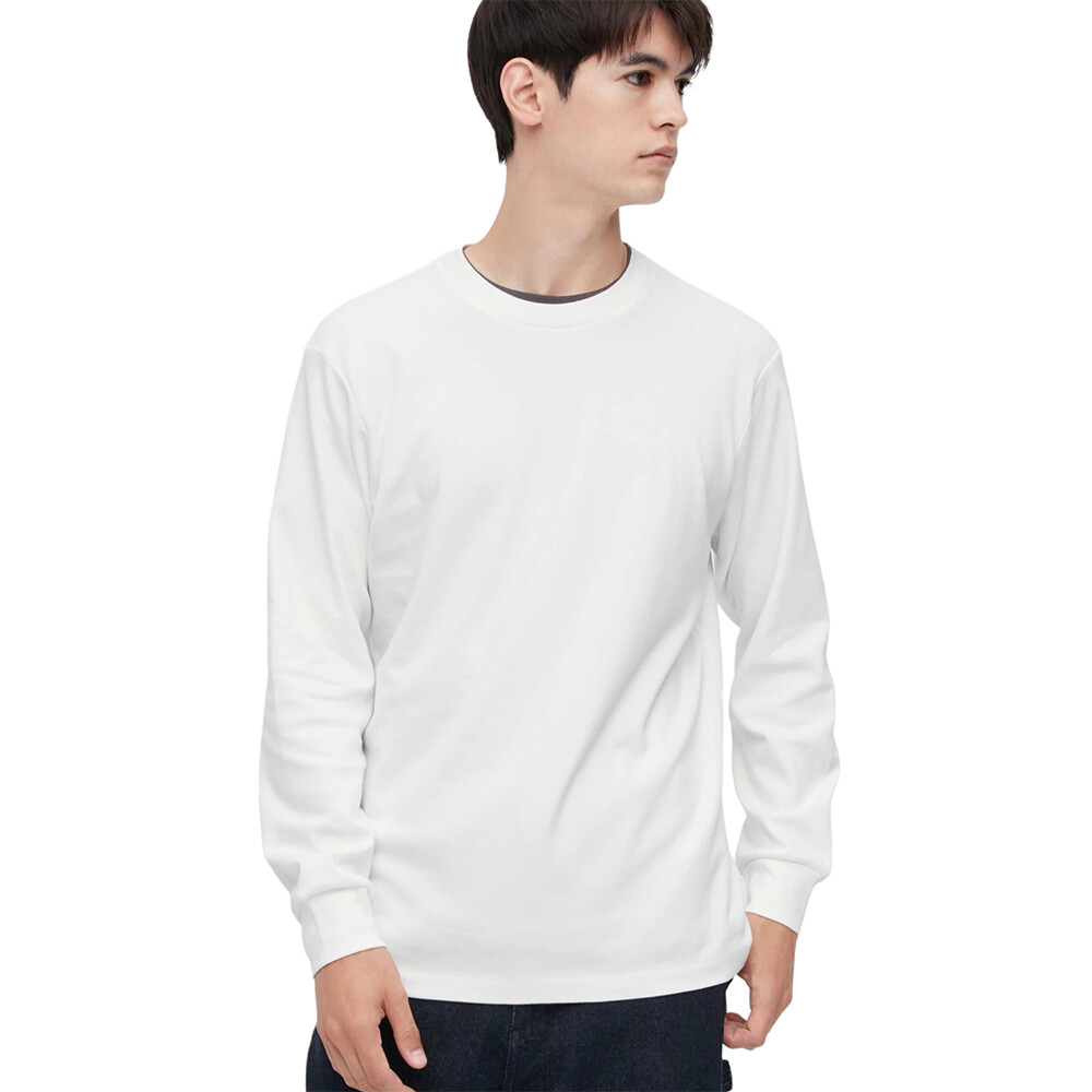 картинка Мужской лонгслив Uniqlo Crew Neck, белый от магазина Одежда+