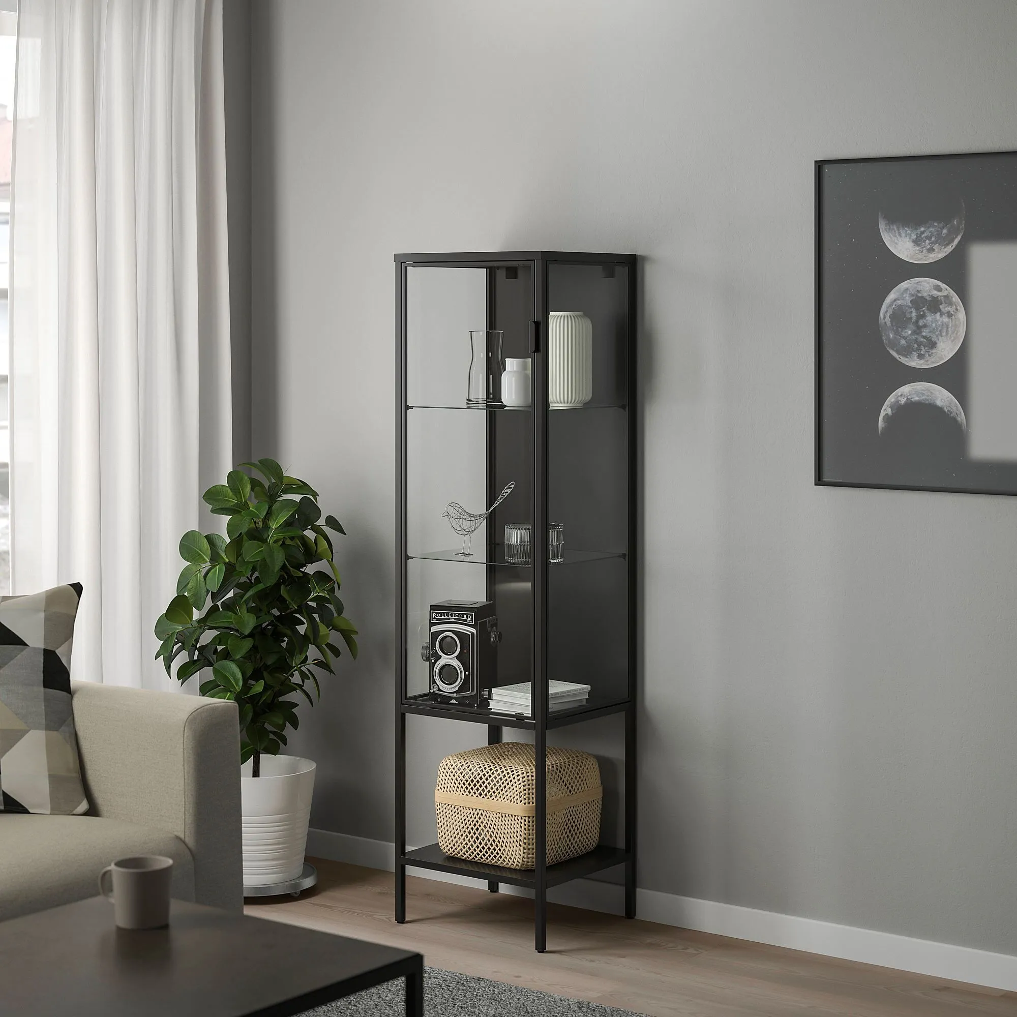 картинка Шкаф-витрина, антрацит, 42x37x155 см, RUDSTA IKEA от магазина Одежда+