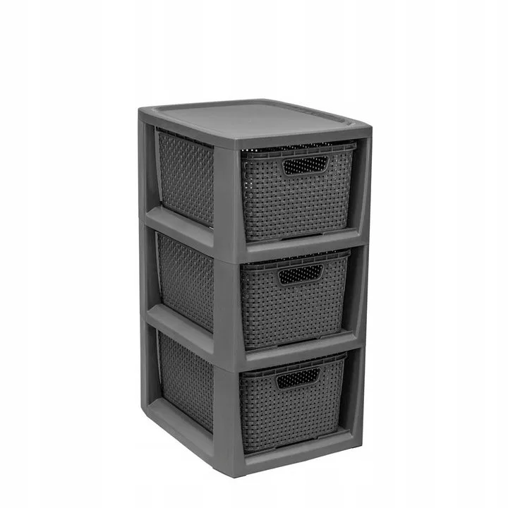 картинка Стеллаж с 3 корзинами Rattan BRANQ, Anthracite от магазина Одежда+