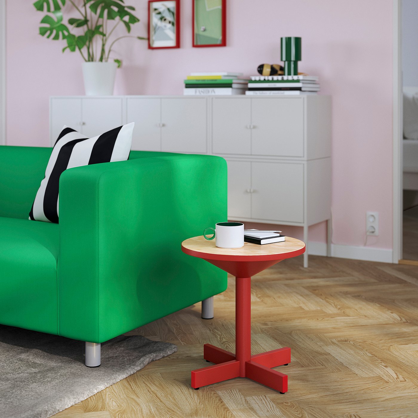 картинка Кофейный столик, сосновый шпон/светло-красный IKEA Grimsarbo от магазина Одежда+