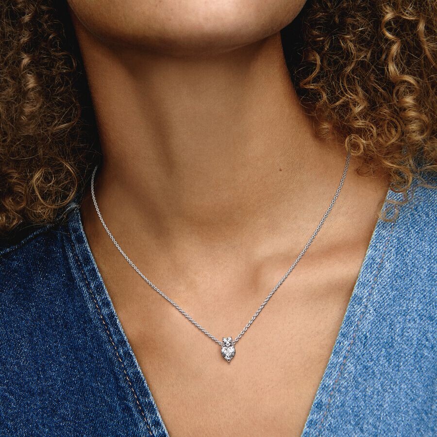 картинка Колье Pandora Double Heart Pendant Sparkling, серебро от магазина Одежда+