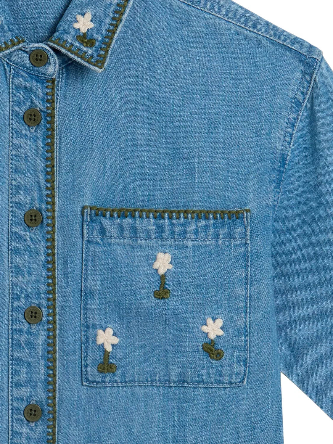 картинка Джинсовая рубашка с цветочной вышивкой Stella Mccartney Kids, синий от магазина Одежда+